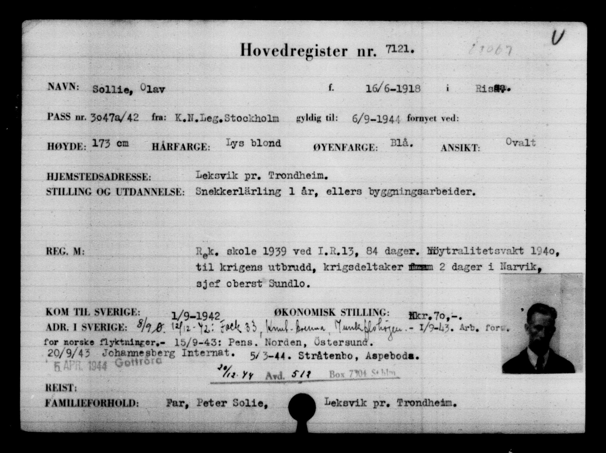 Utenriksstasjonene, Legasjonen i Stockholm, Flyktningkontoret, AV/RA-S-6753/V/Va/L0005: Kjesäterkartoteket, flyktninger med registreringsnr. 6600-9417, 1940-1945, p. 628