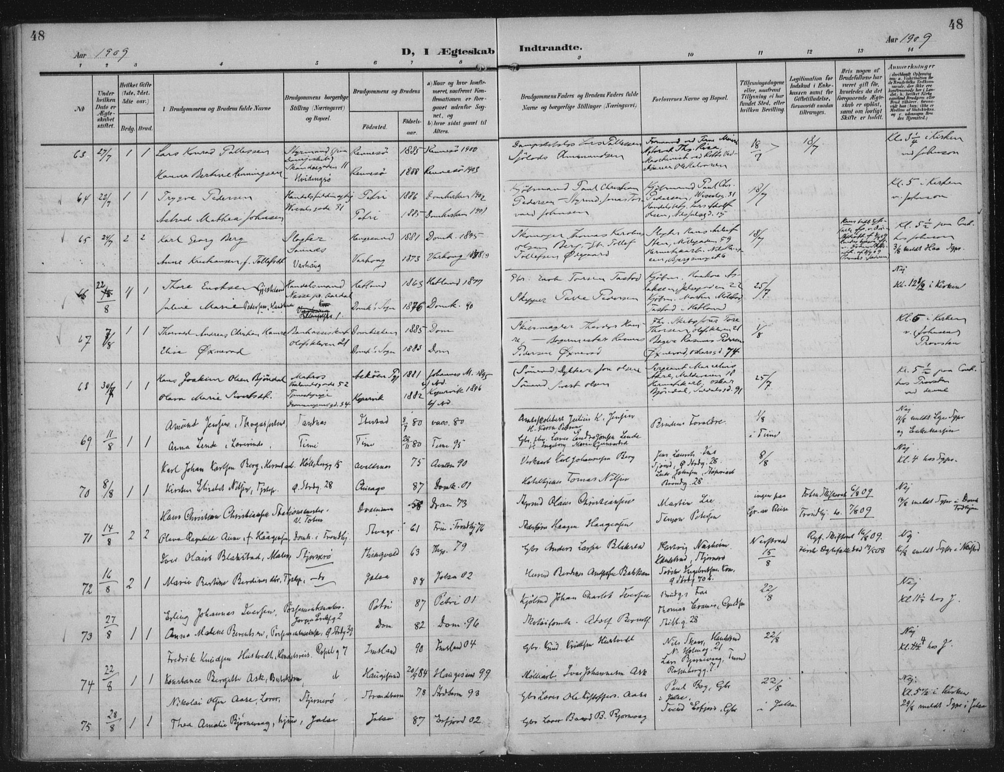 Domkirken sokneprestkontor, SAST/A-101812/002/A/L0016: Parish register (official) no. A 33, 1905-1922, p. 48