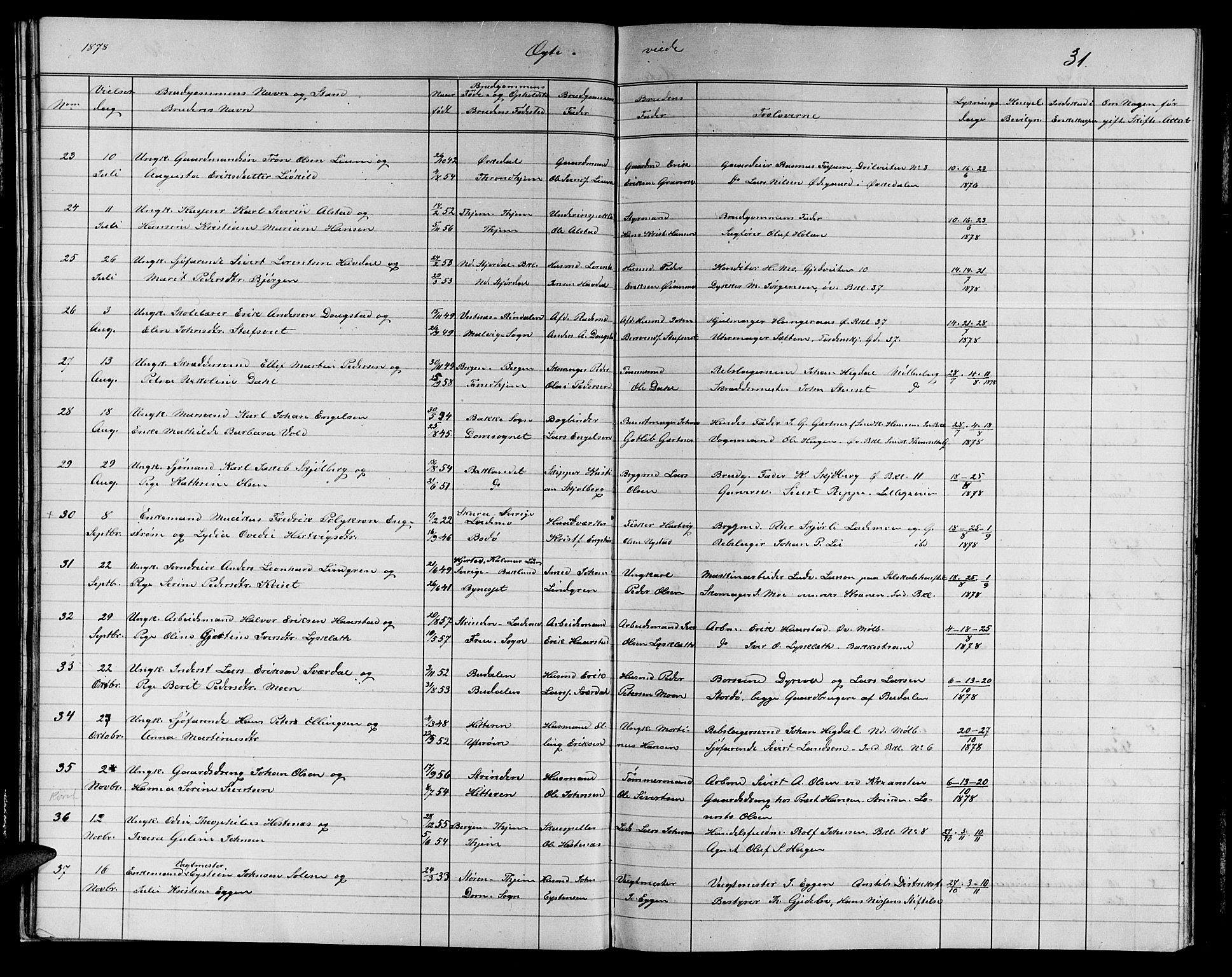 Ministerialprotokoller, klokkerbøker og fødselsregistre - Sør-Trøndelag, SAT/A-1456/604/L0221: Parish register (copy) no. 604C04, 1870-1885, p. 31