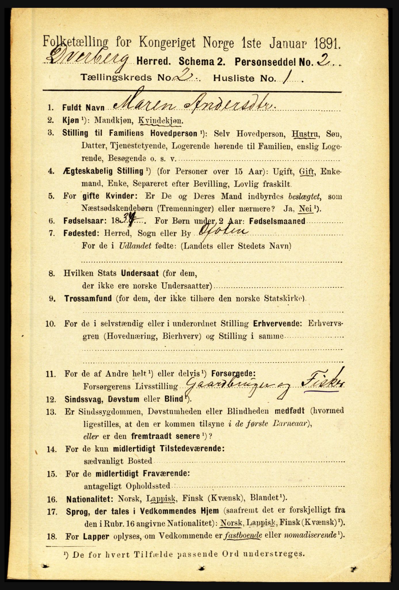 RA, 1891 census for 1872 Dverberg, 1891, p. 627