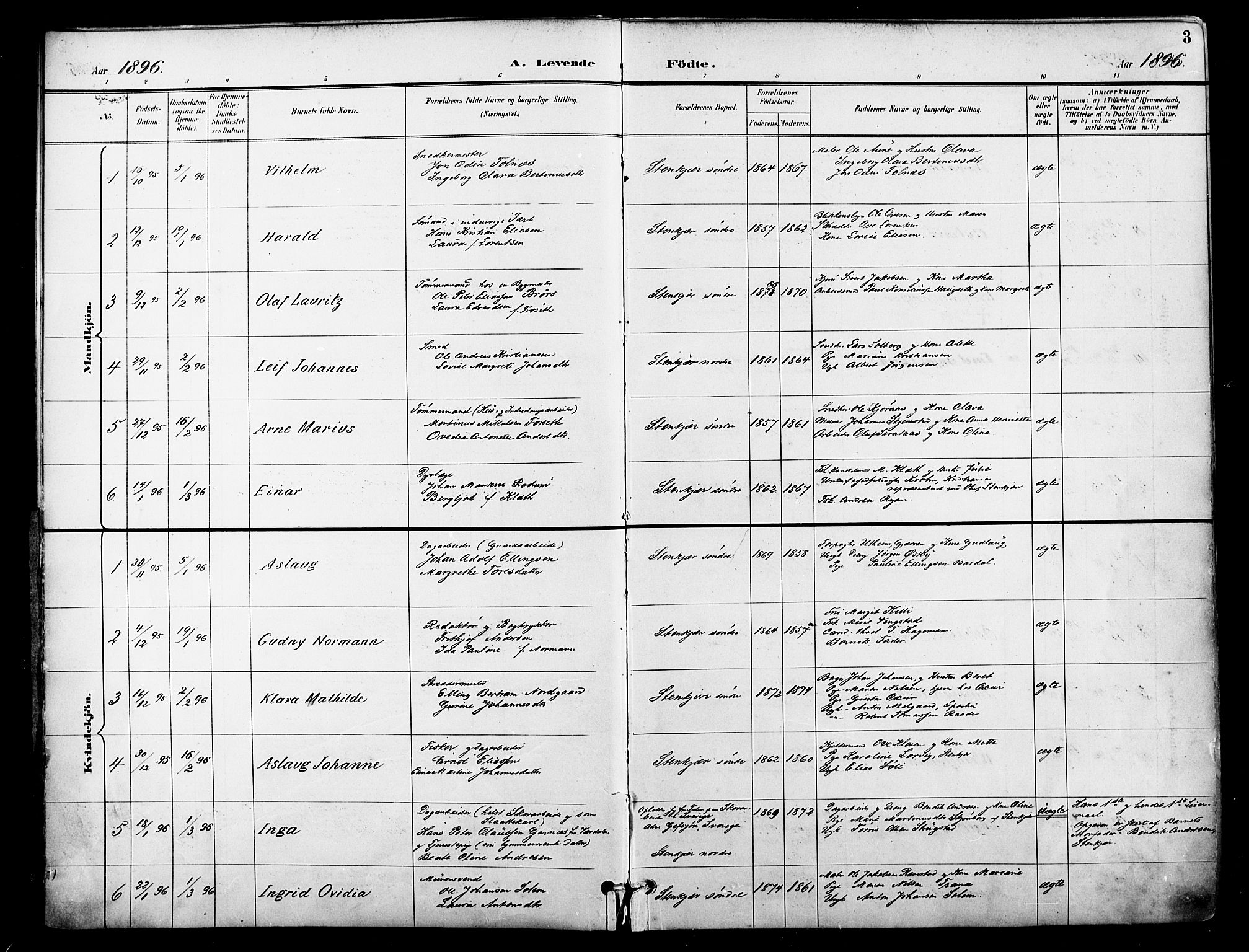 Ministerialprotokoller, klokkerbøker og fødselsregistre - Nord-Trøndelag, SAT/A-1458/739/L0372: Parish register (official) no. 739A04, 1895-1903, p. 3