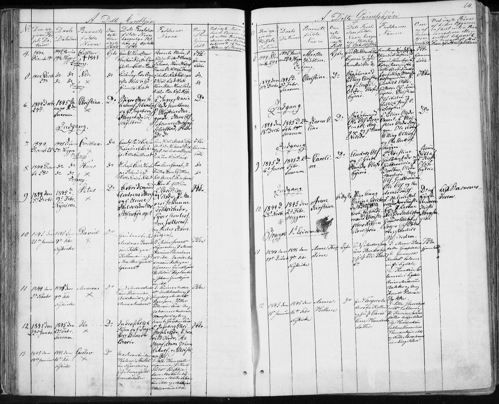 Modum kirkebøker, AV/SAKO-A-234/F/Fa/L0007: Parish register (official) no. 7, 1841-1850, p. 64