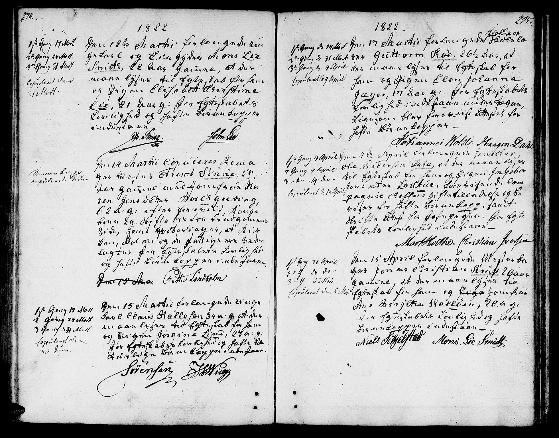 Ministerialprotokoller, klokkerbøker og fødselsregistre - Sør-Trøndelag, AV/SAT-A-1456/601/L0042: Parish register (official) no. 601A10, 1802-1830, p. 274-275