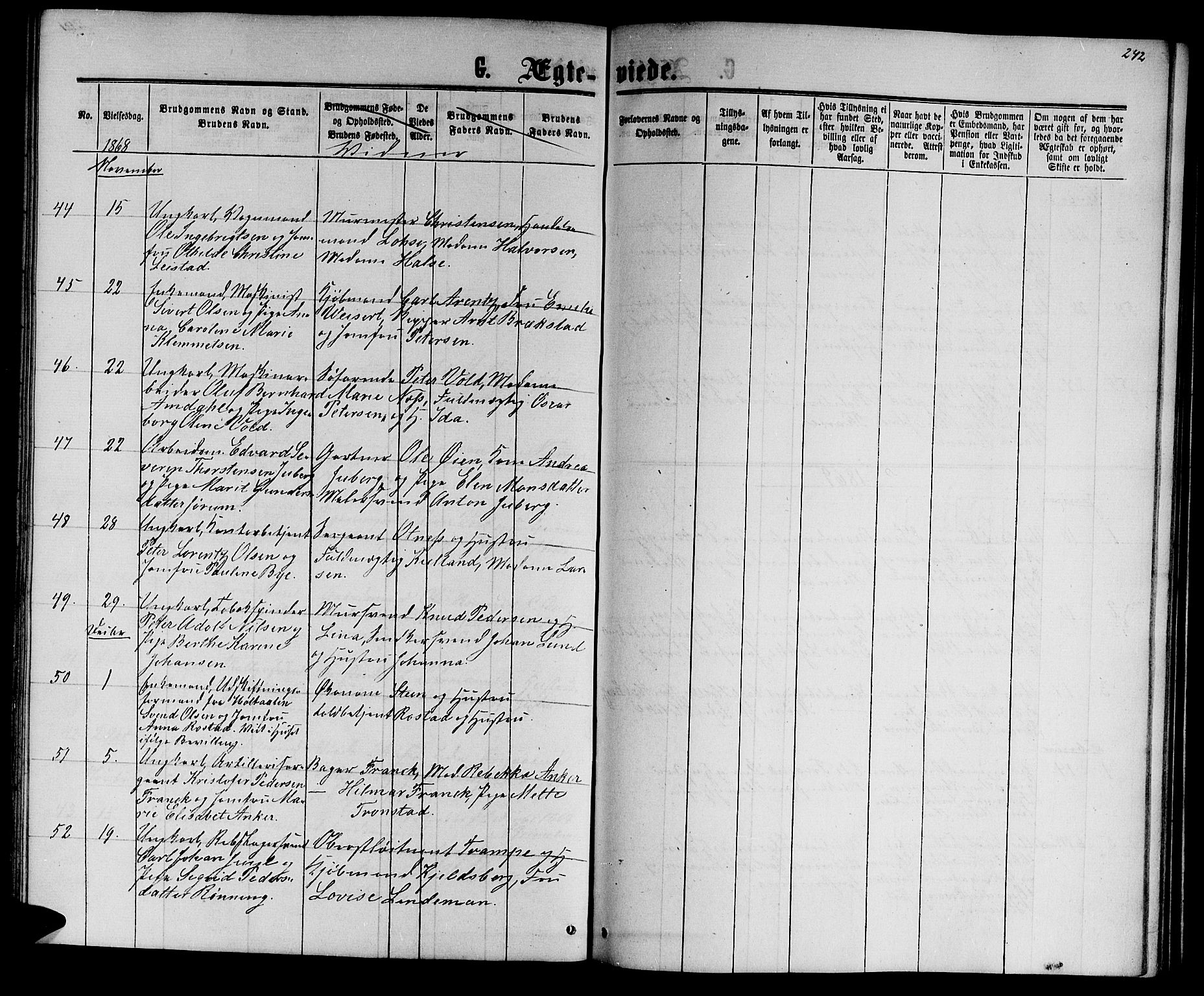 Ministerialprotokoller, klokkerbøker og fødselsregistre - Sør-Trøndelag, SAT/A-1456/601/L0087: Parish register (copy) no. 601C05, 1864-1881, p. 242