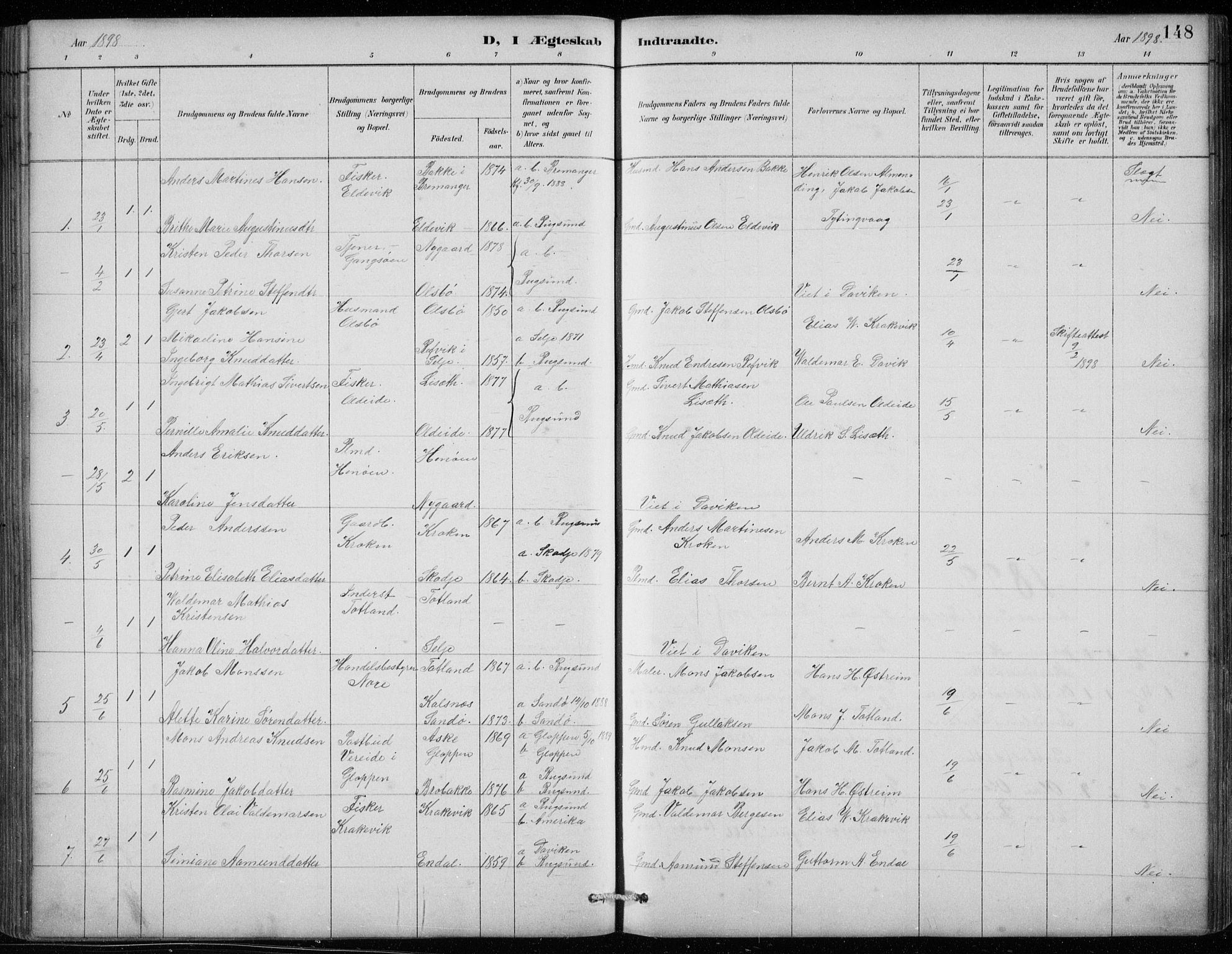 Davik sokneprestembete, AV/SAB-A-79701/H/Hab/Habc/L0002: Parish register (copy) no. C 2, 1889-1906, p. 148