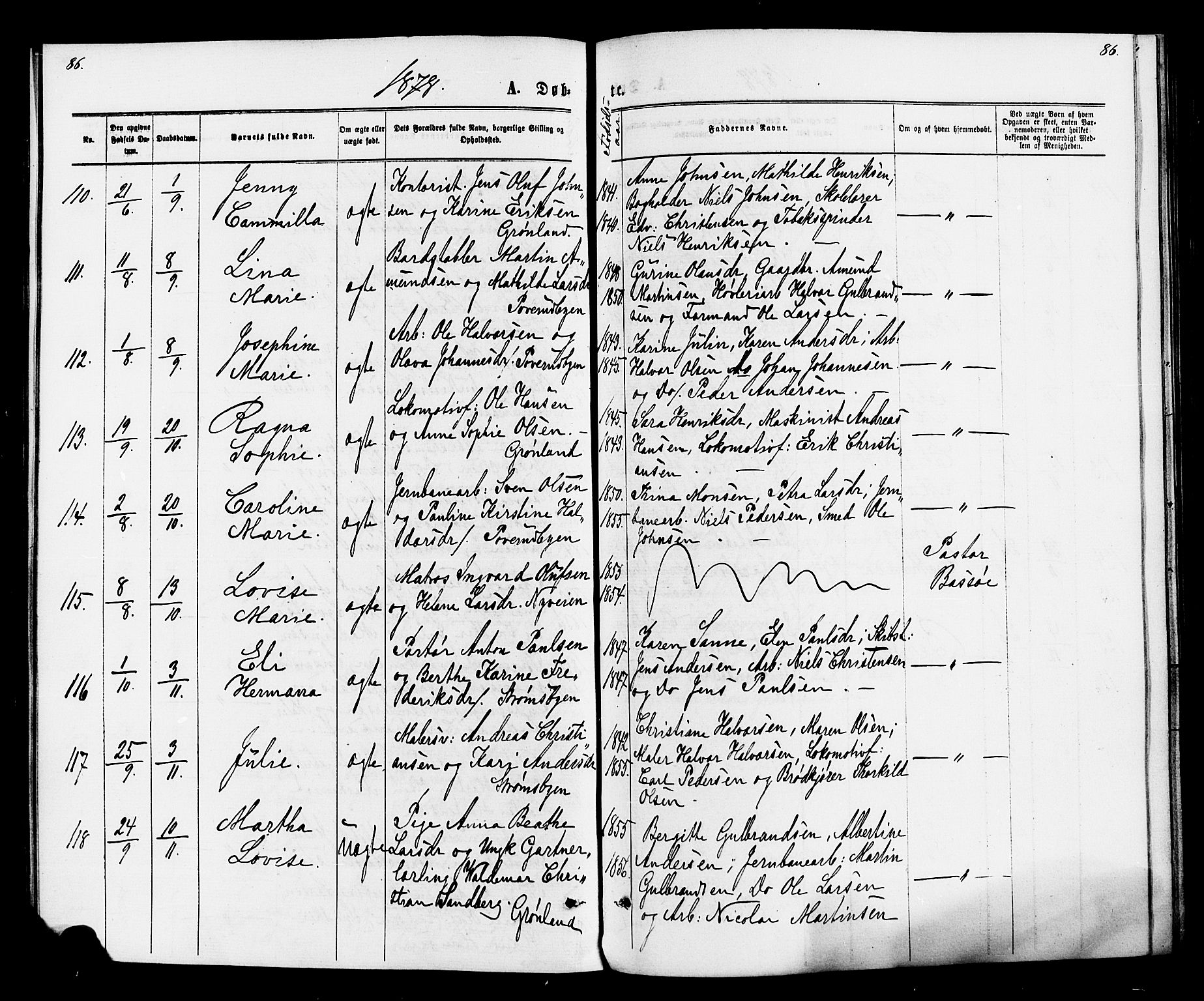 Strømsø kirkebøker, AV/SAKO-A-246/F/Fa/L0020: Parish register (official) no. I 20, 1870-1878, p. 86
