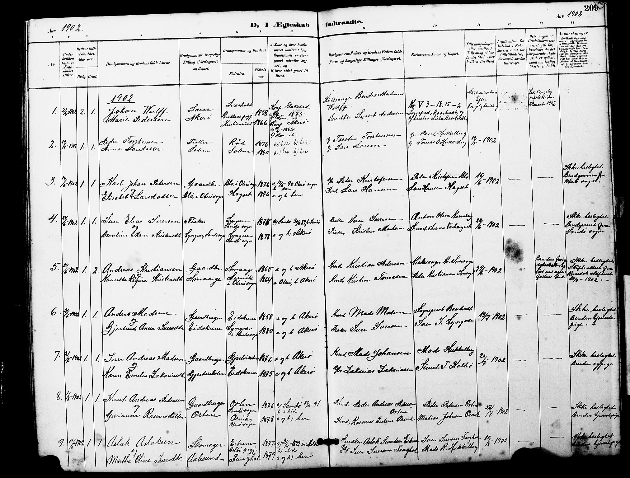 Ministerialprotokoller, klokkerbøker og fødselsregistre - Møre og Romsdal, SAT/A-1454/560/L0725: Parish register (copy) no. 560C02, 1895-1930, p. 209