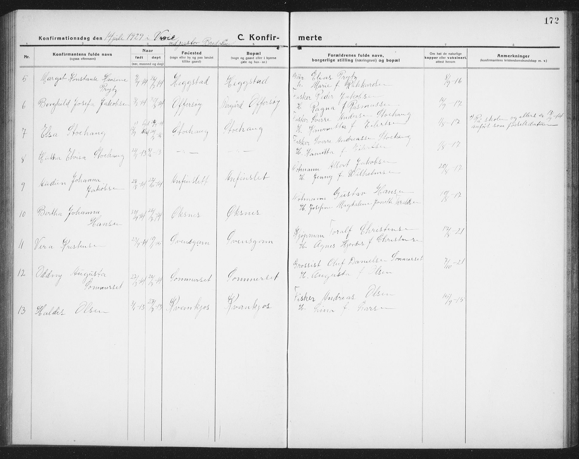 Ministerialprotokoller, klokkerbøker og fødselsregistre - Nordland, AV/SAT-A-1459/872/L1049: Parish register (copy) no. 872C05, 1920-1938, p. 172