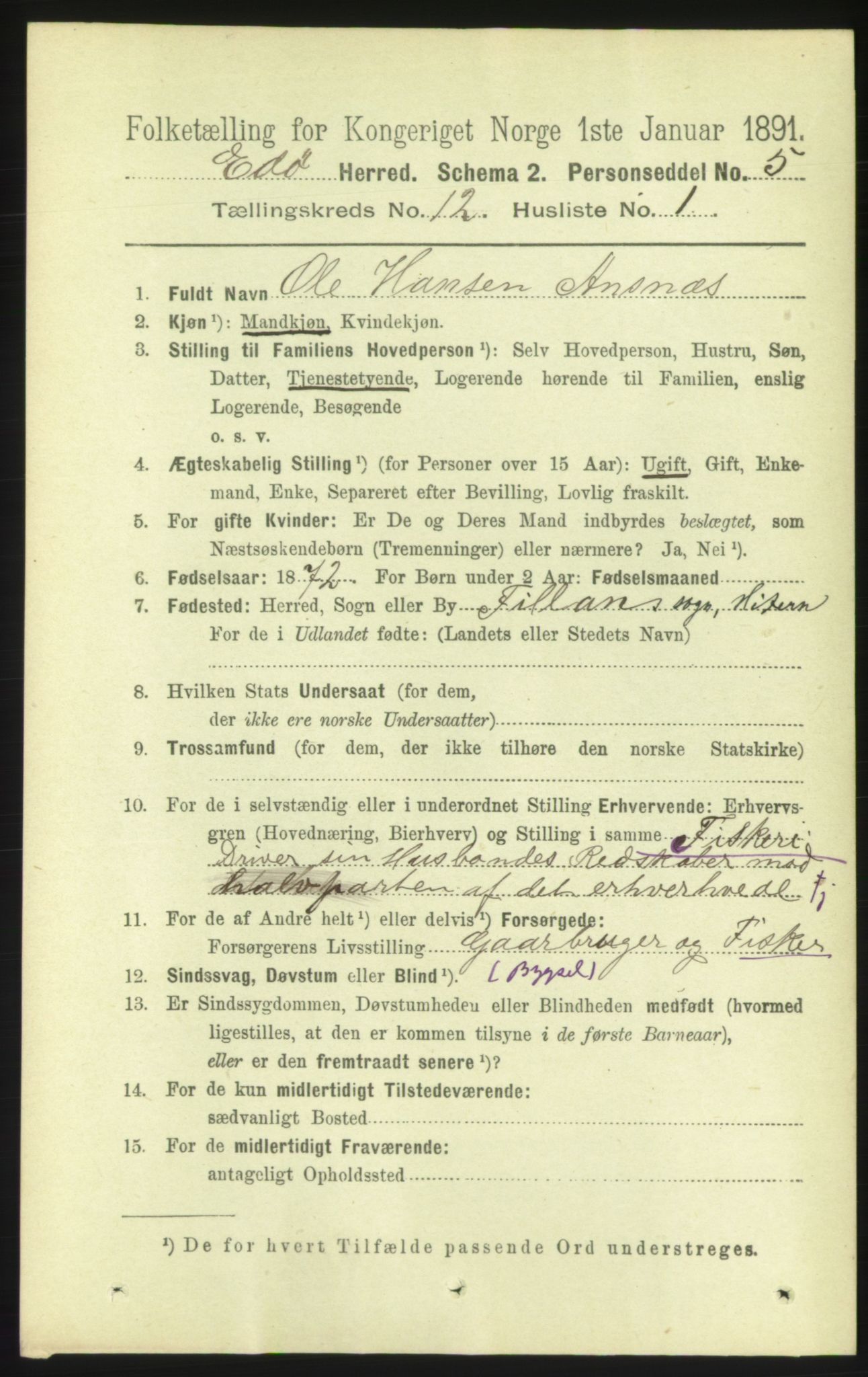 RA, 1891 census for 1573 Edøy, 1891, p. 3376