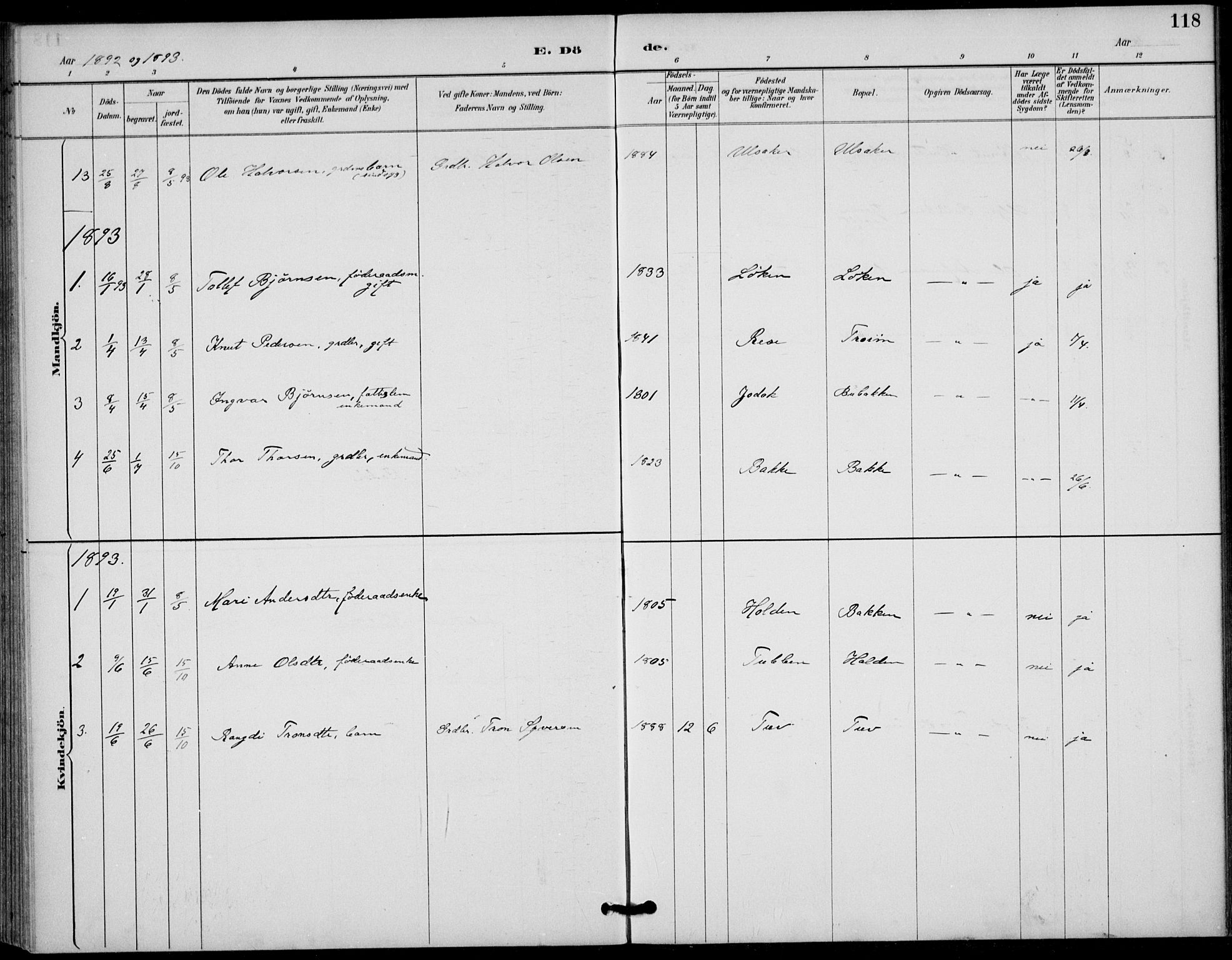 Gol kirkebøker, AV/SAKO-A-226/F/Fb/L0001: Parish register (official) no. II 1, 1887-1900, p. 118