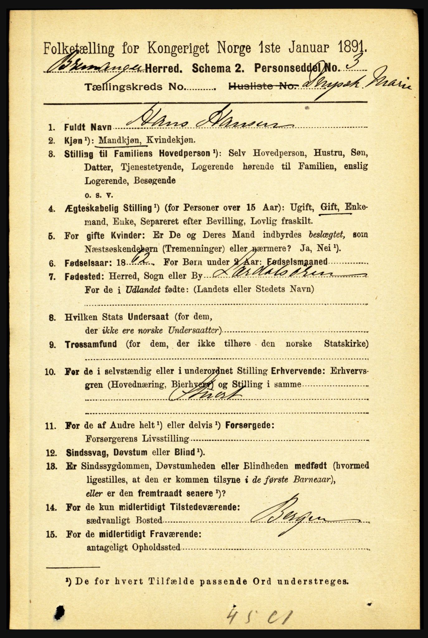 RA, 1891 census for 1438 Bremanger, 1891, p. 2603