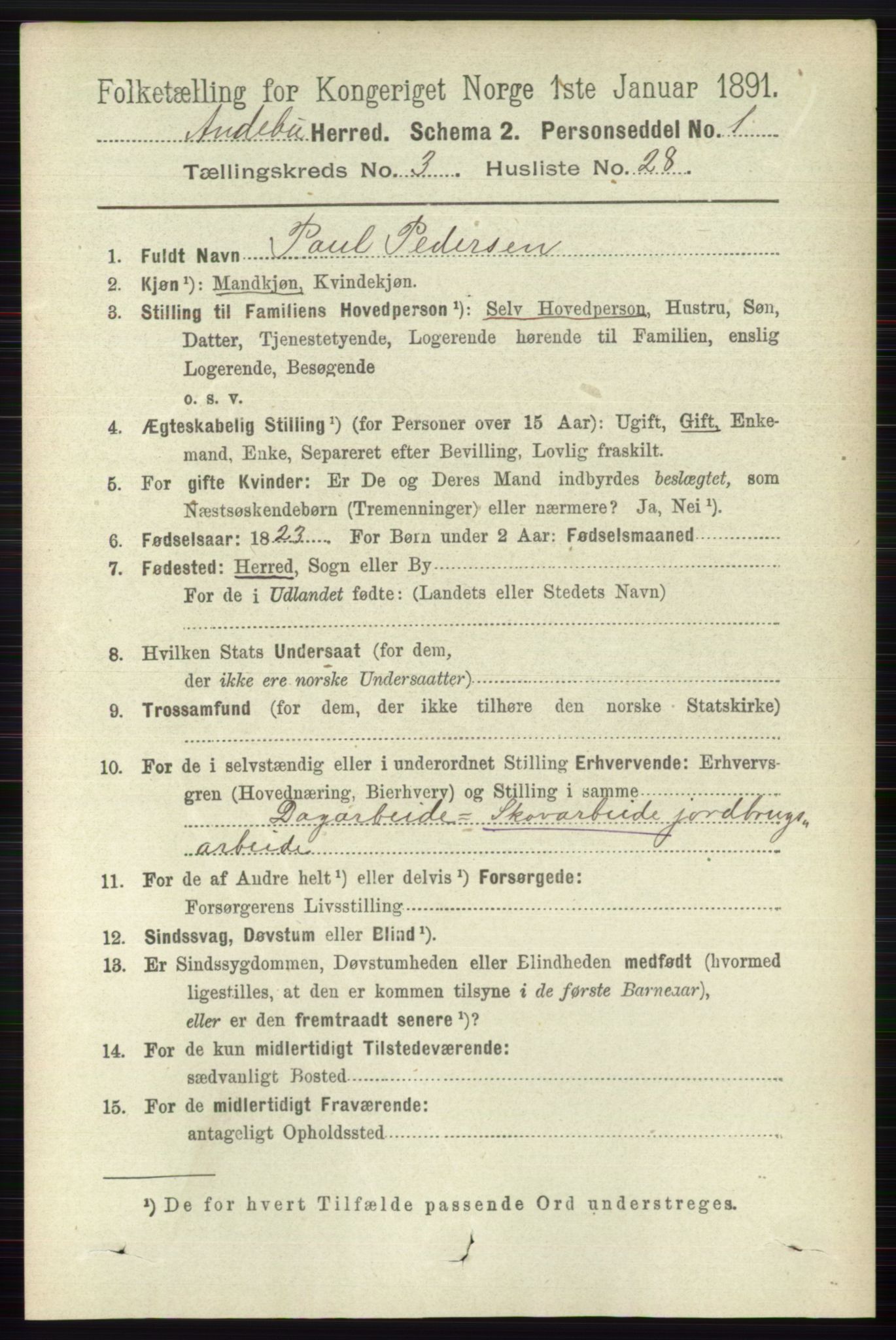 RA, 1891 census for 0719 Andebu, 1891, p. 1652