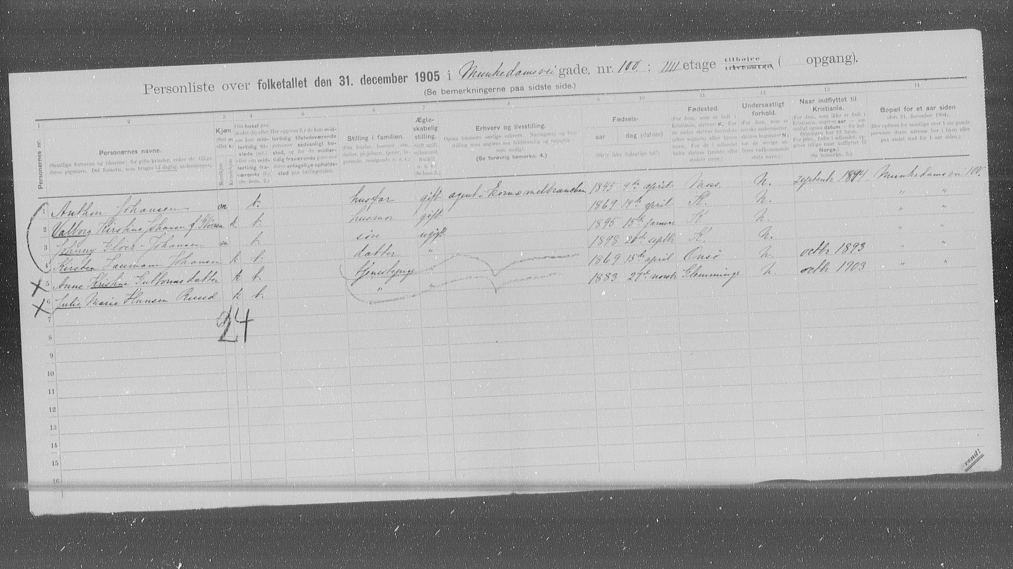 OBA, Municipal Census 1905 for Kristiania, 1905, p. 35686