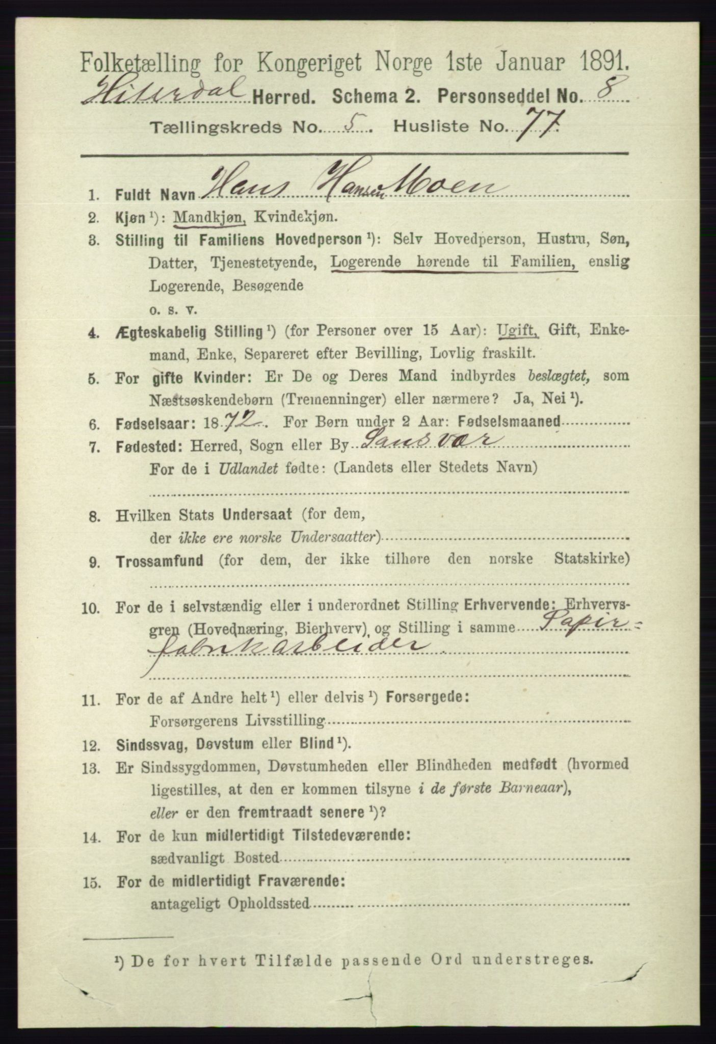 RA, 1891 census for 0823 Heddal, 1891, p. 2516