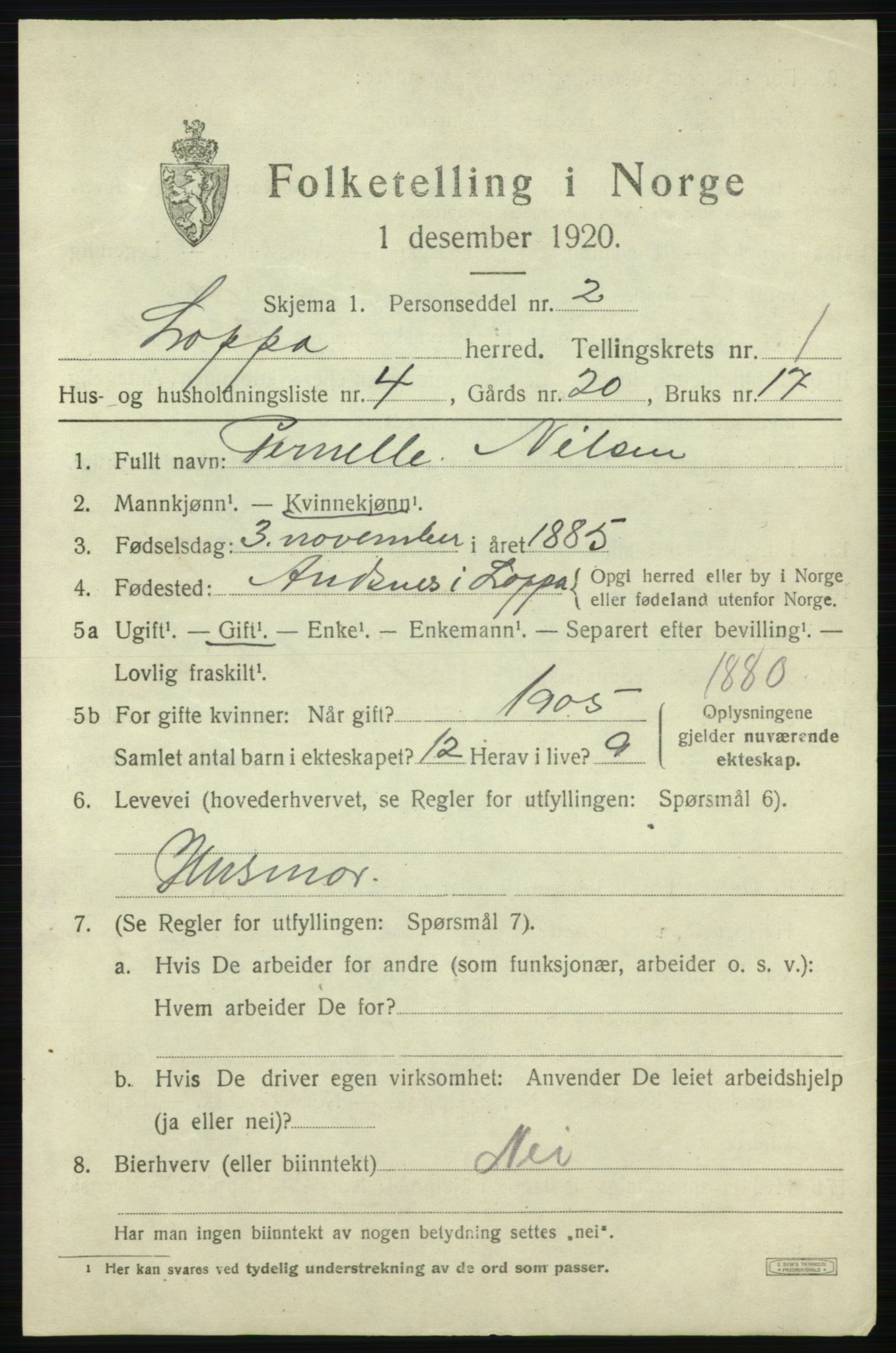 SATØ, 1920 census for Loppa, 1920, p. 668