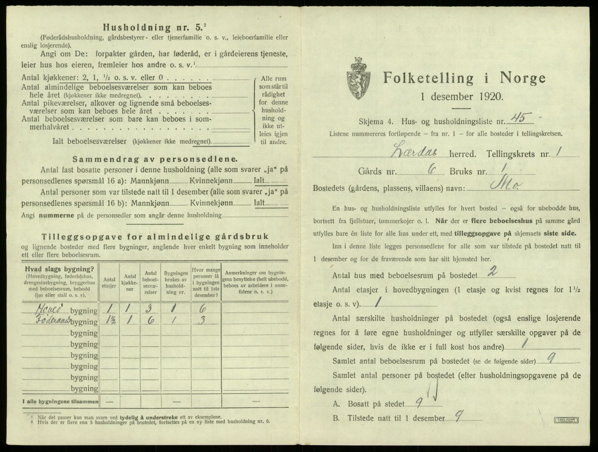 SAB, 1920 census for Lærdal, 1920, p. 125