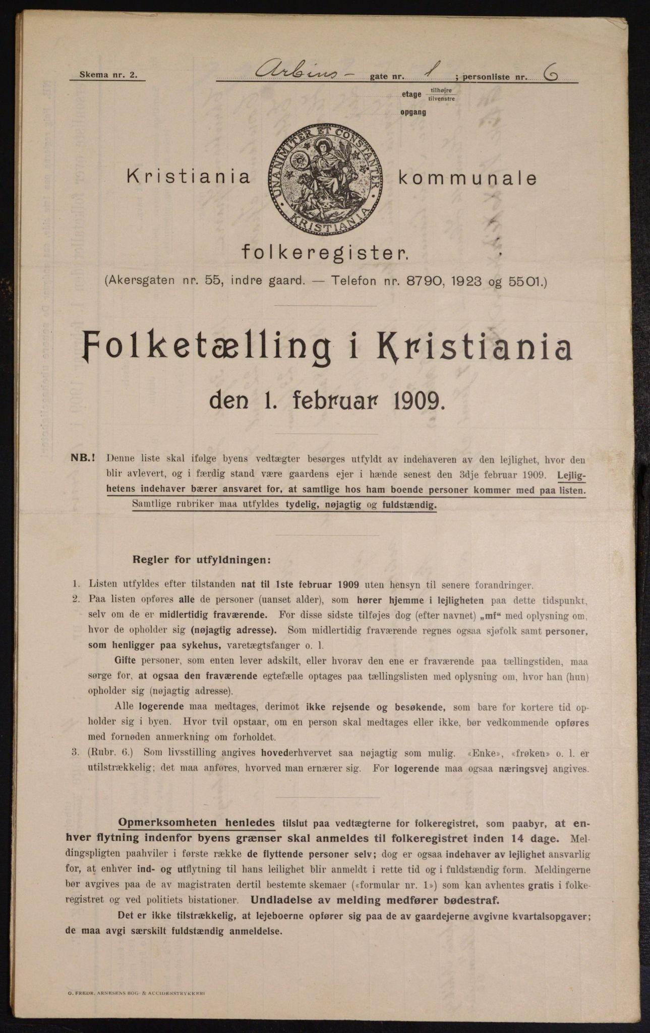 OBA, Municipal Census 1909 for Kristiania, 1909, p. 1523