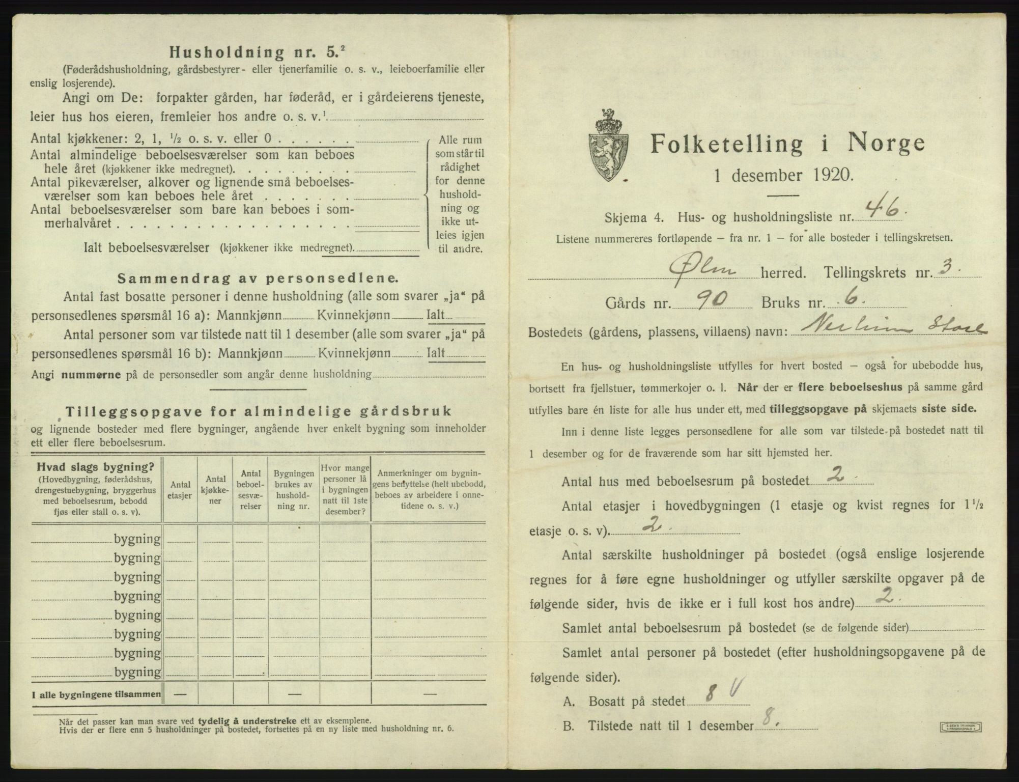 SAB, 1920 census for Ølen, 1920, p. 259