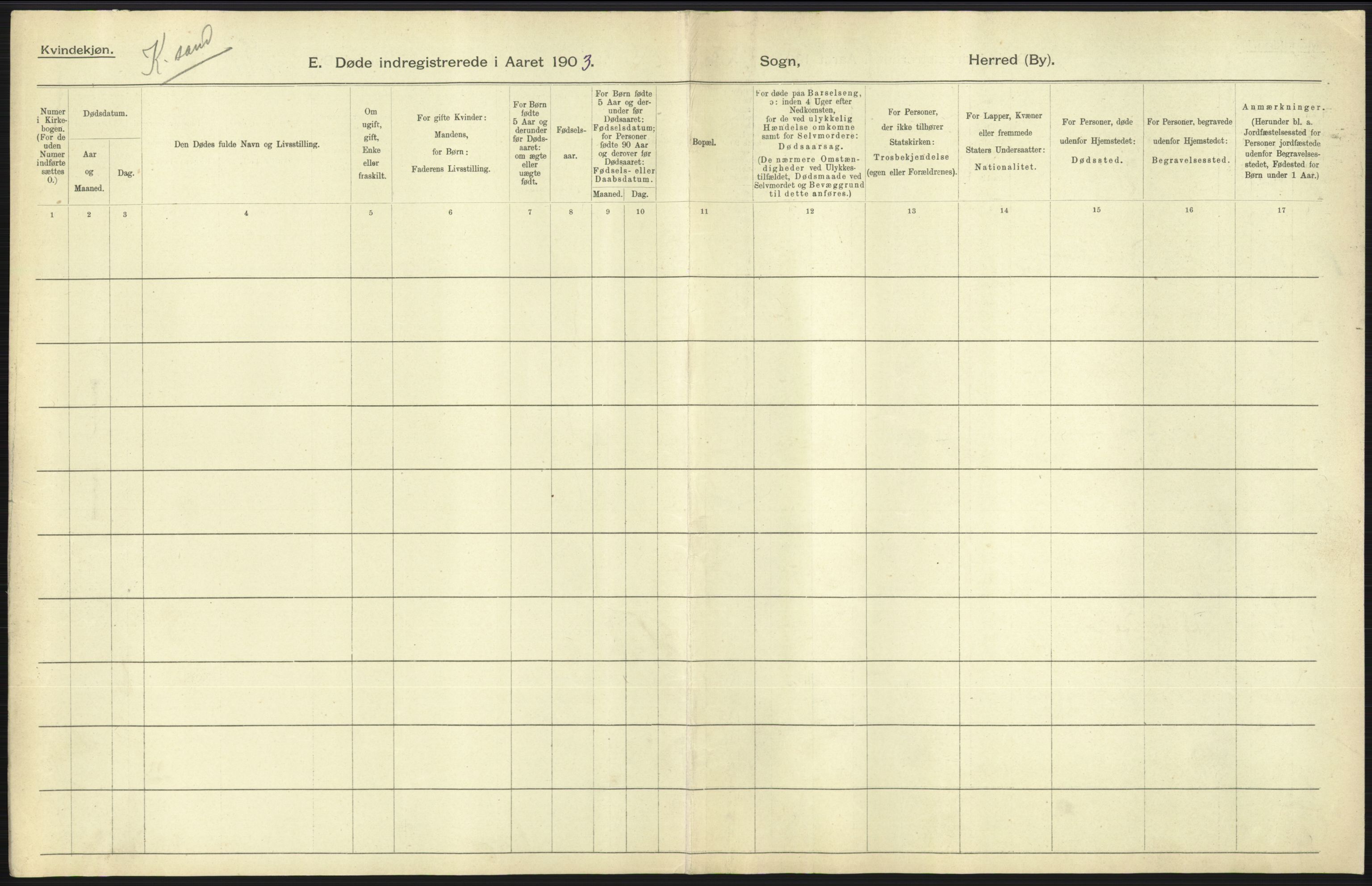 Statistisk sentralbyrå, Sosiodemografiske emner, Befolkning, AV/RA-S-2228/D/Df/Dfa/Dfaa/L0011: Lister og Mandal amt: Fødte, gifte, døde, 1903, p. 553