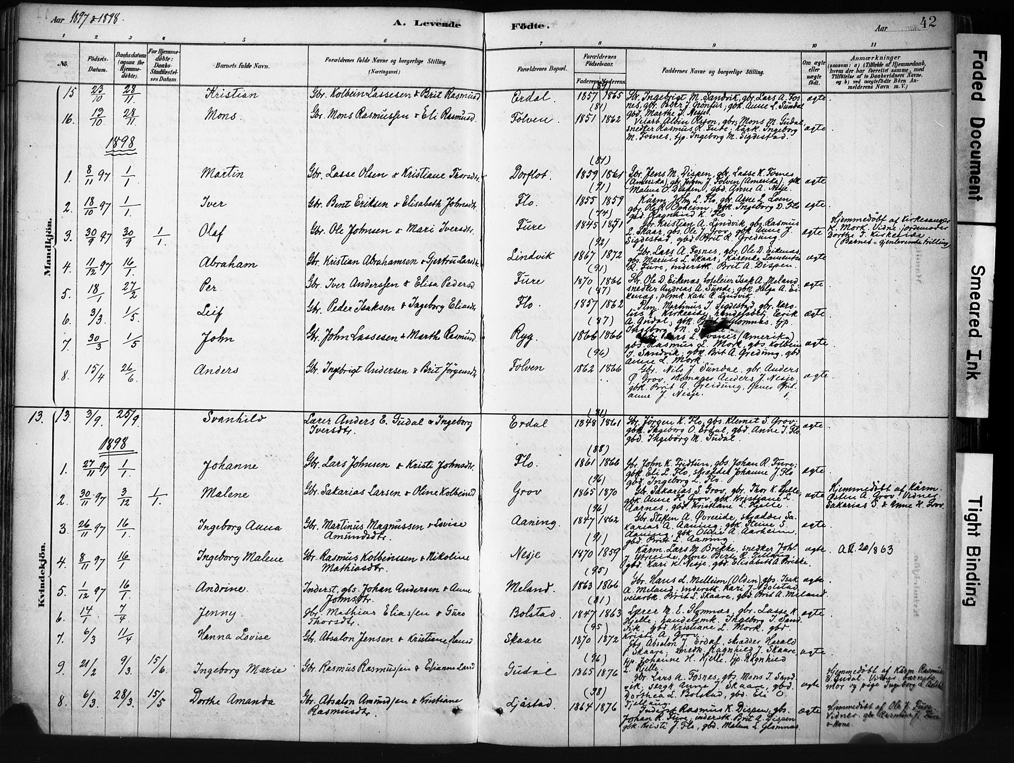Stryn Sokneprestembete, SAB/A-82501: Parish register (official) no. D 1, 1878-1907, p. 42