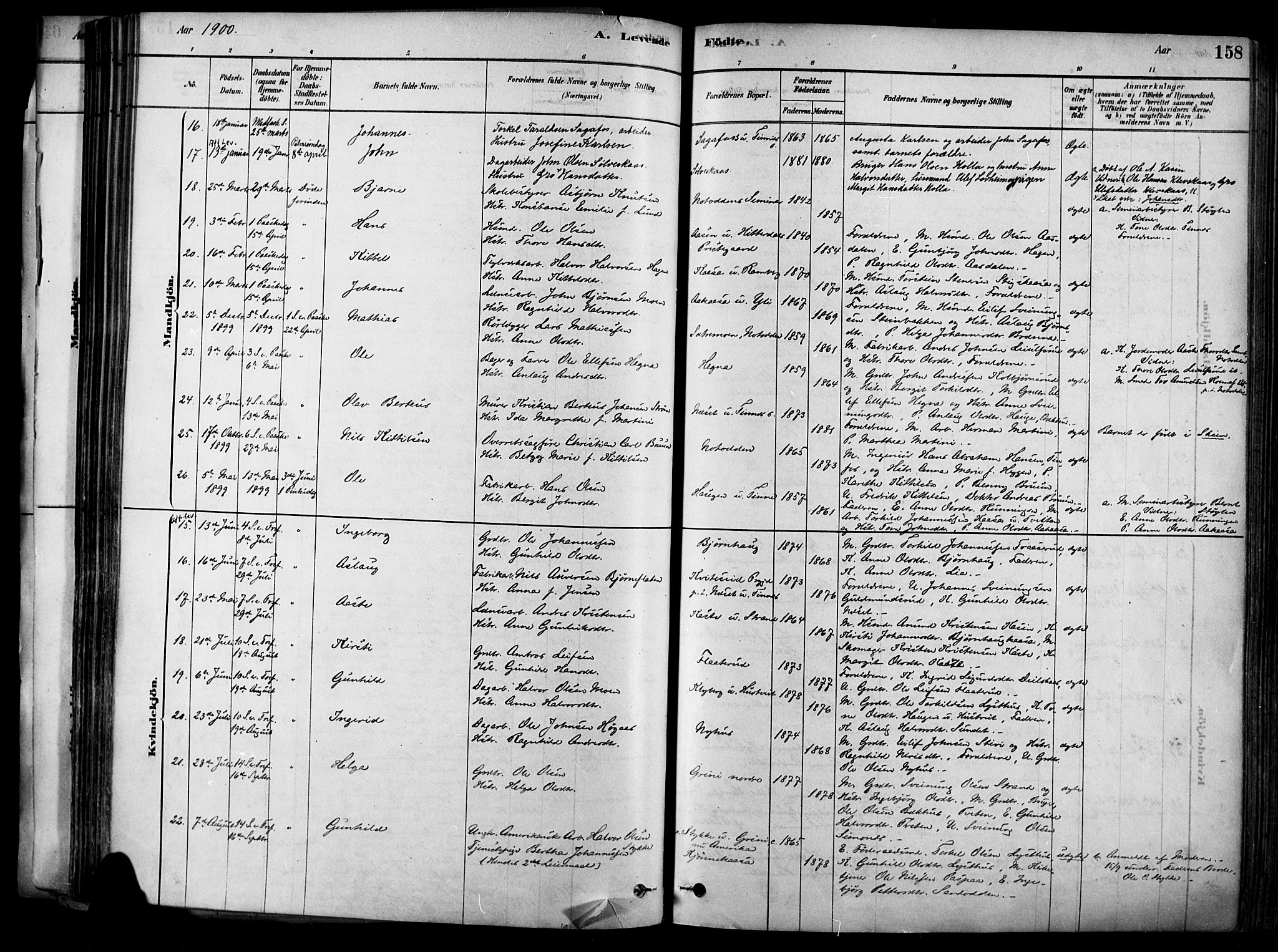 Heddal kirkebøker, AV/SAKO-A-268/F/Fa/L0008: Parish register (official) no. I 8, 1878-1903, p. 158