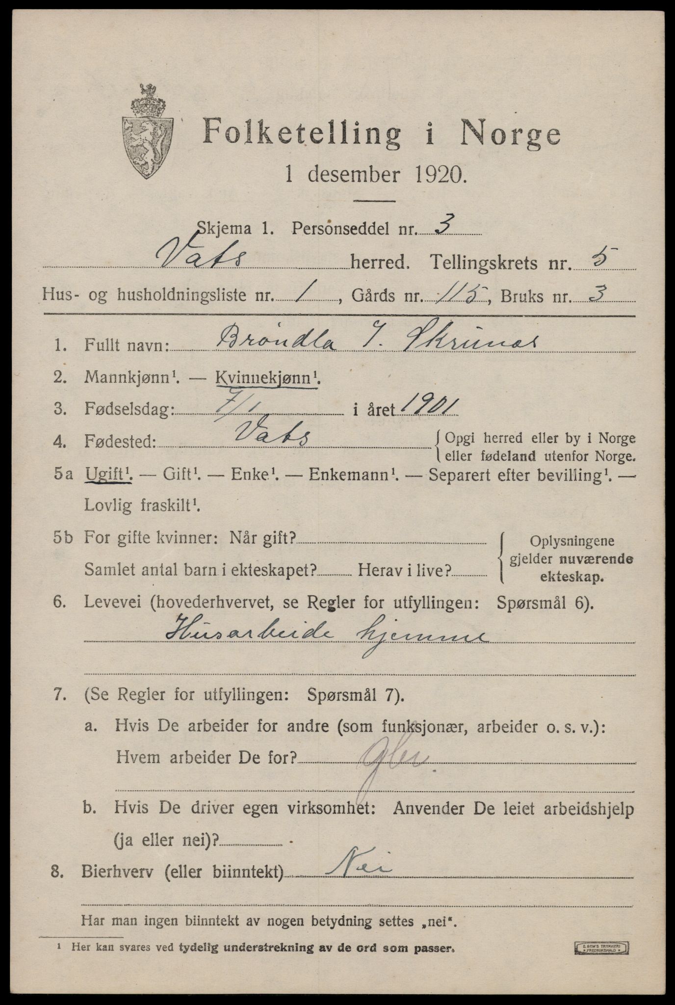 SAST, 1920 census for Vats, 1920, p. 1887