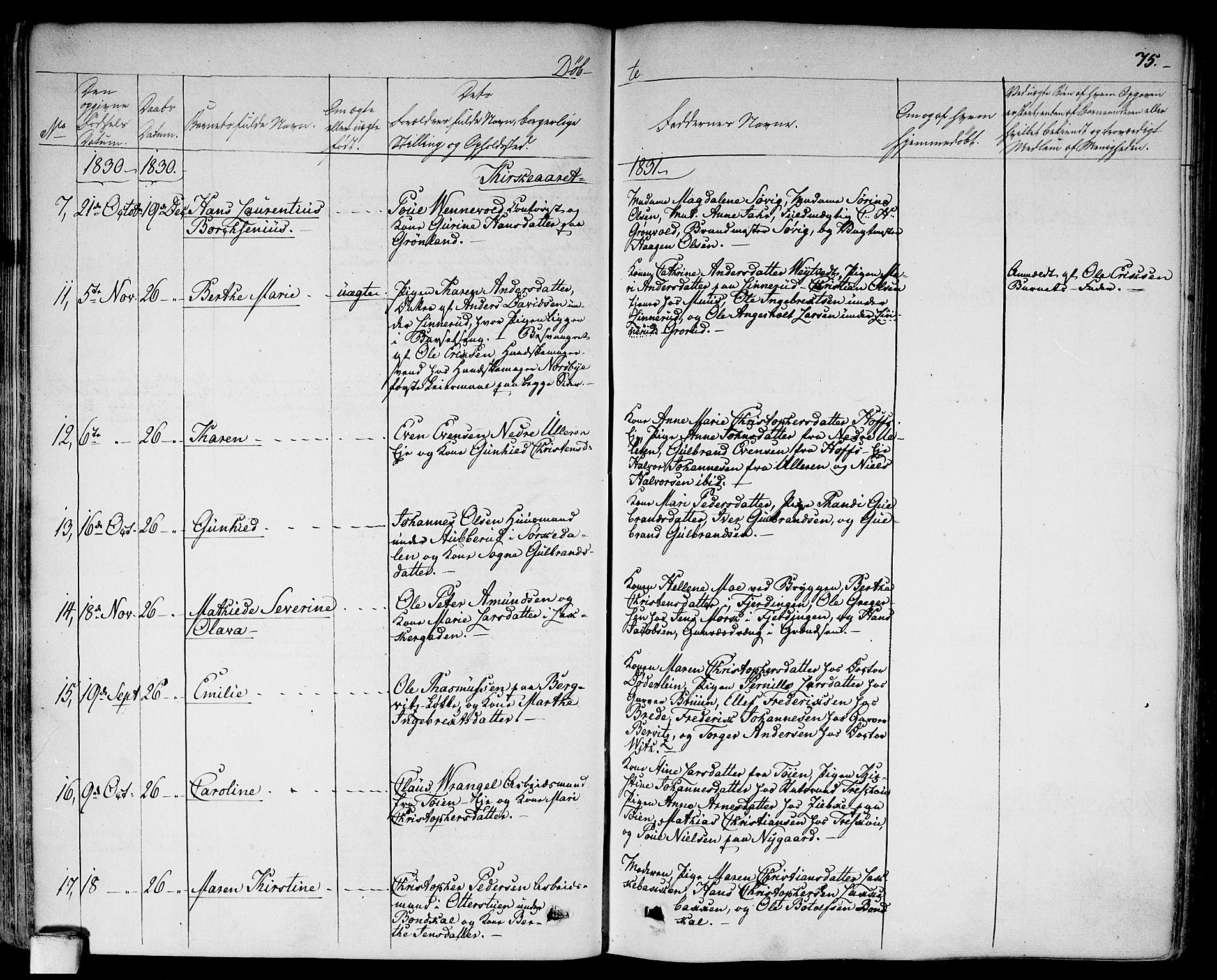 Aker prestekontor kirkebøker, SAO/A-10861/F/L0013: Parish register (official) no. 13, 1828-1837, p. 75