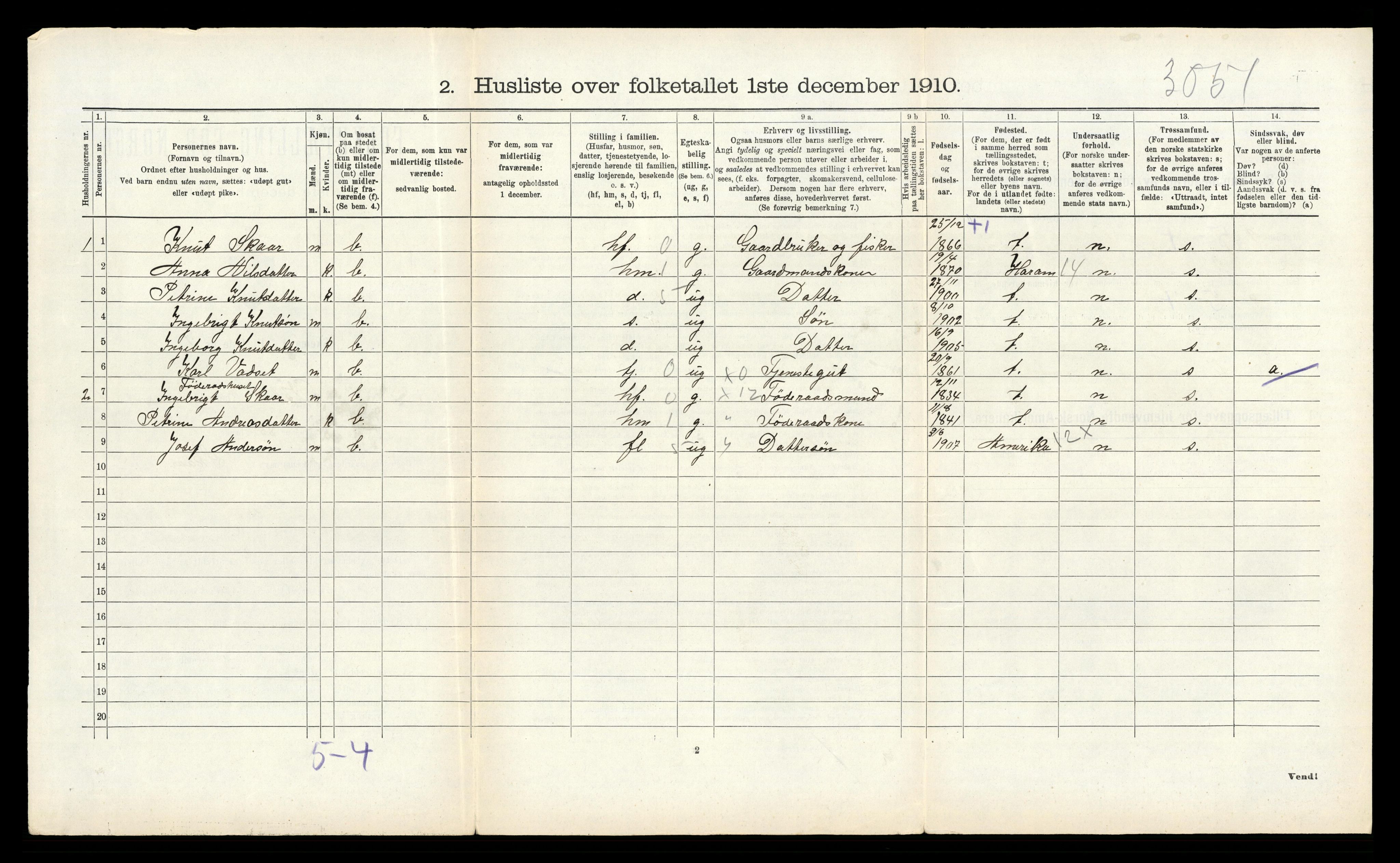 RA, 1910 census for Vatne, 1910, p. 236