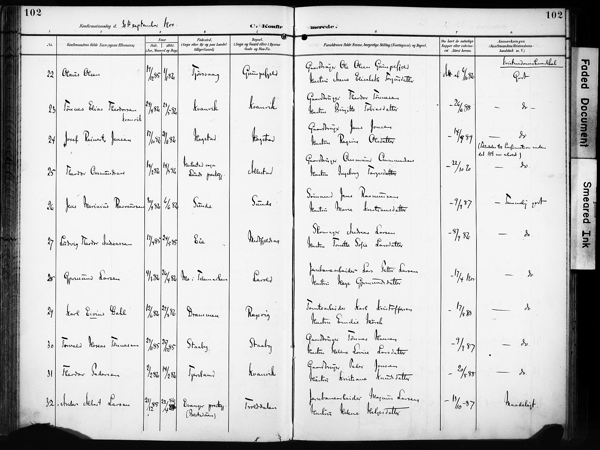 Flekkefjord sokneprestkontor, AV/SAK-1111-0012/F/Fa/Fac/L0009: Parish register (official) no. A 9, 1899-1909, p. 102