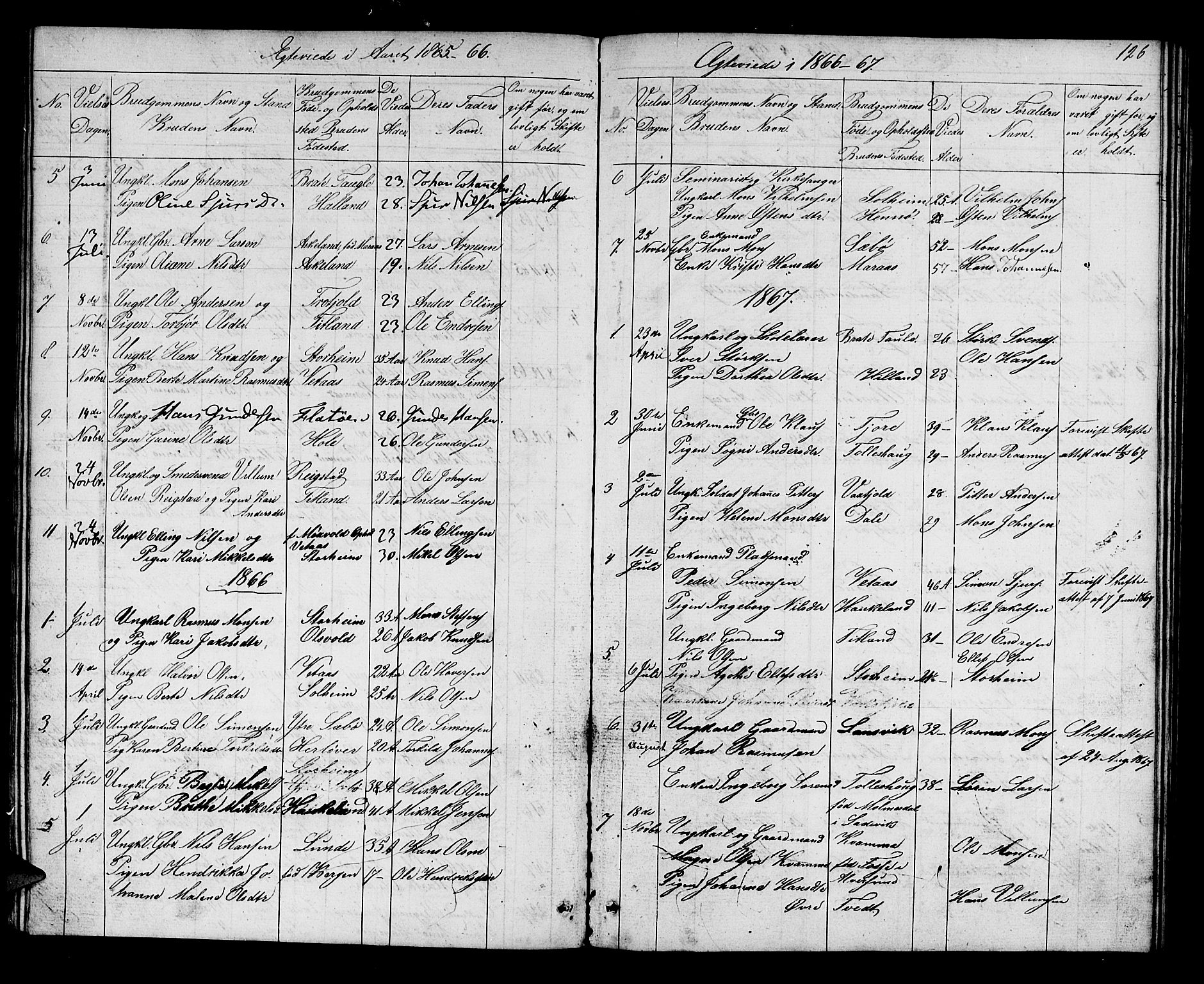 Manger sokneprestembete, SAB/A-76801/H/Hab: Parish register (copy) no. D 1, 1859-1882, p. 126