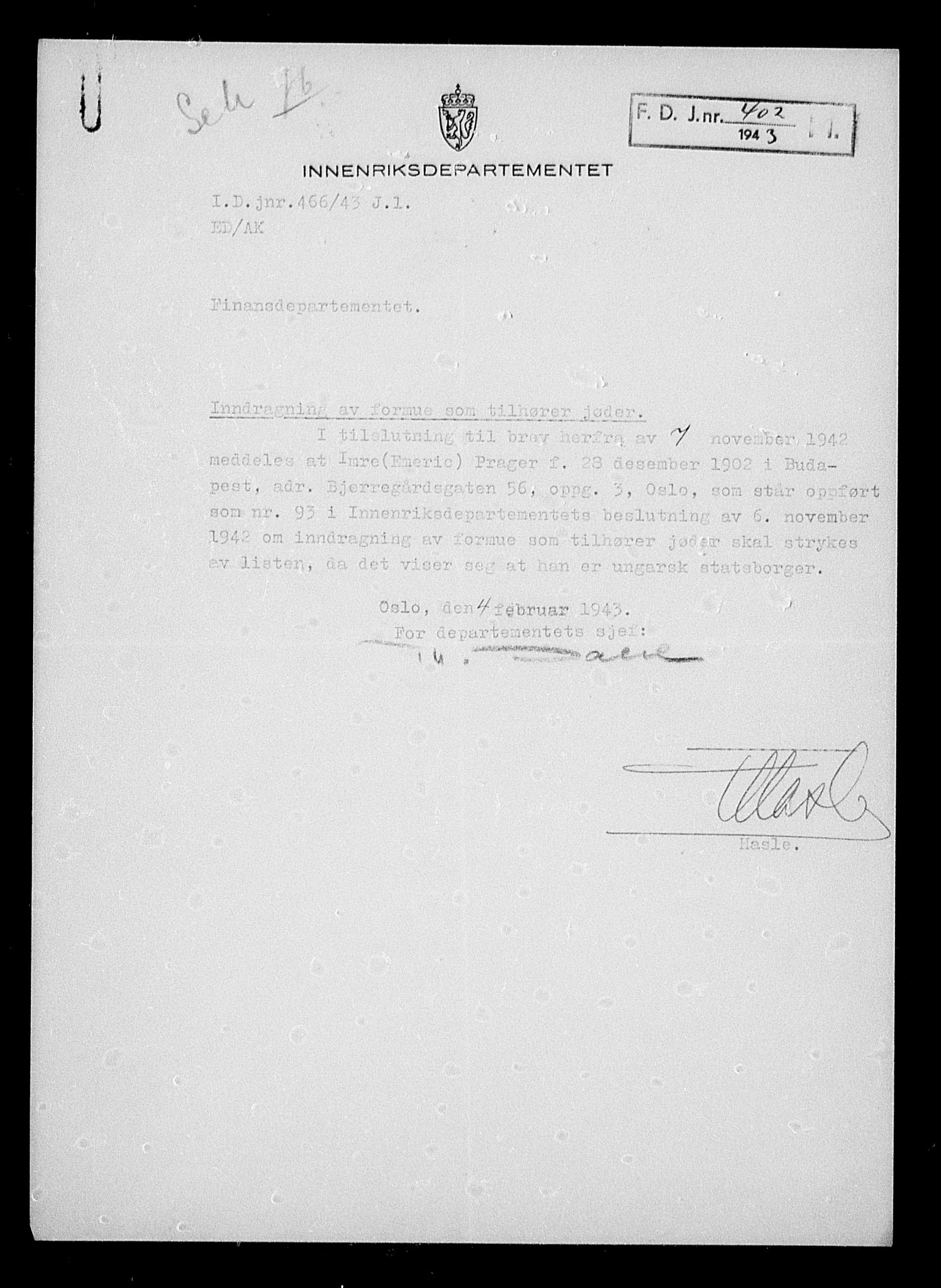 Justisdepartementet, Tilbakeføringskontoret for inndratte formuer, AV/RA-S-1564/H/Hc/Hcc/L0970: --, 1945-1947, p. 595