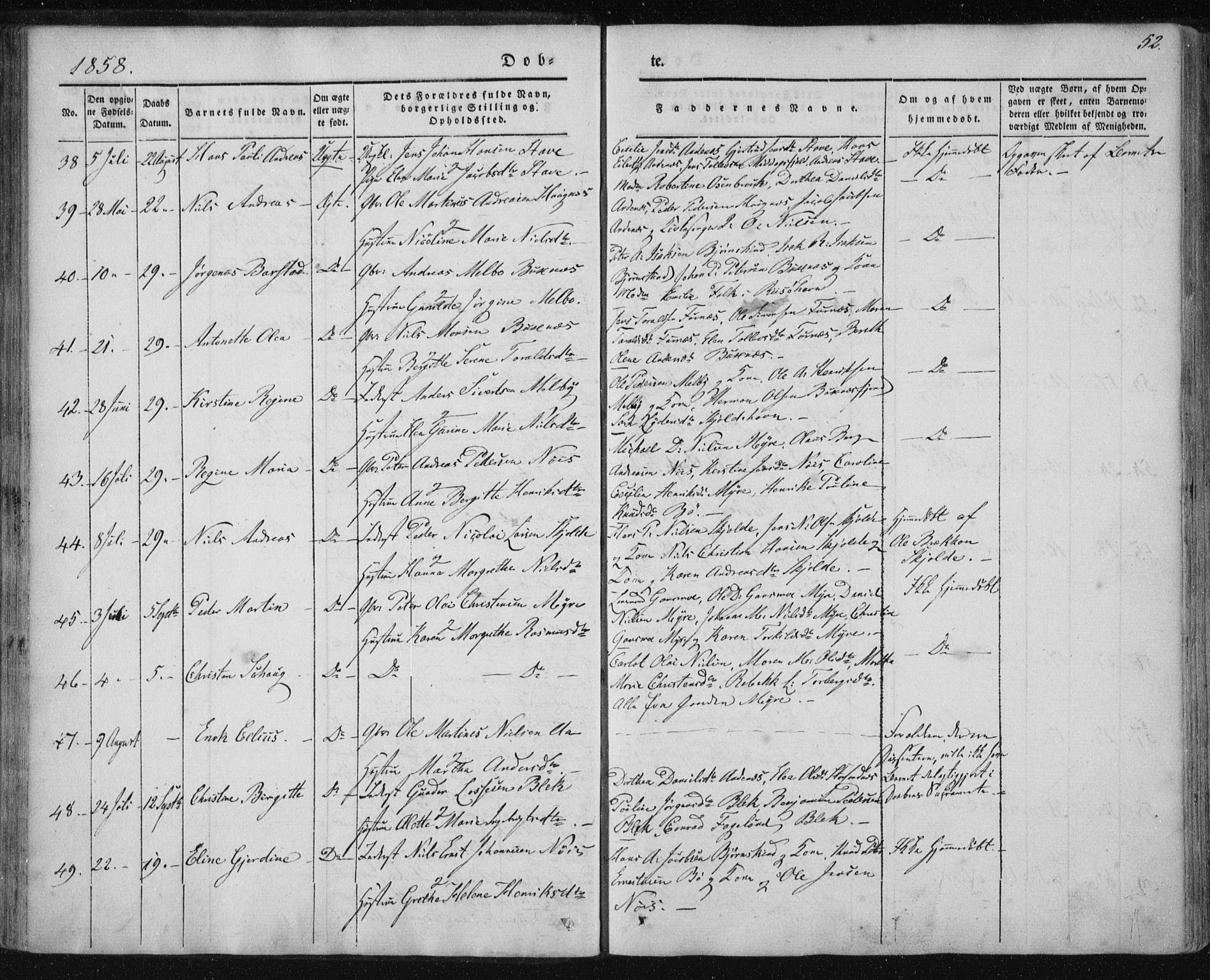Ministerialprotokoller, klokkerbøker og fødselsregistre - Nordland, AV/SAT-A-1459/897/L1396: Parish register (official) no. 897A04, 1842-1866, p. 52