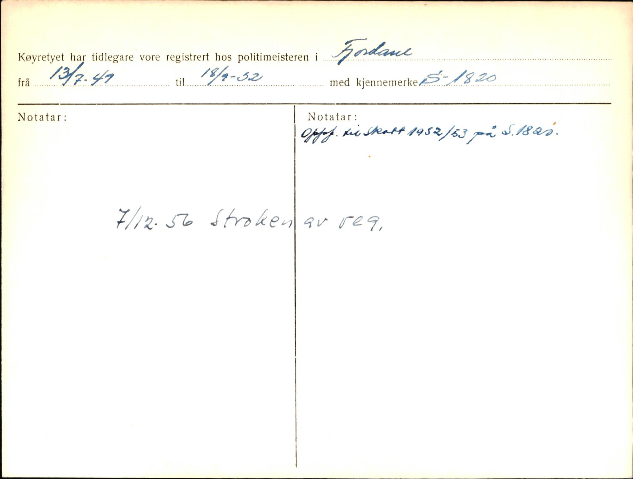 Statens vegvesen, Sogn og Fjordane vegkontor, AV/SAB-A-5301/4/F/L0003: Registerkort utmeldte Fjordane S1000-2499, 1930-1961, p. 106