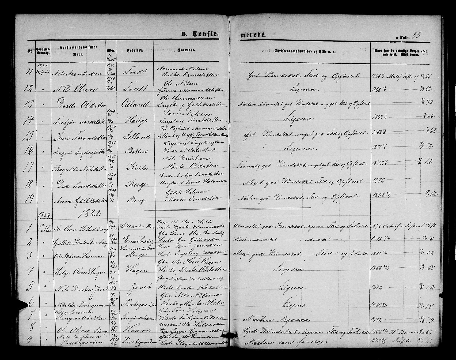 Røldal sokneprestembete, SAB/A-100247: Parish register (copy) no. A 2, 1861-1886, p. 88