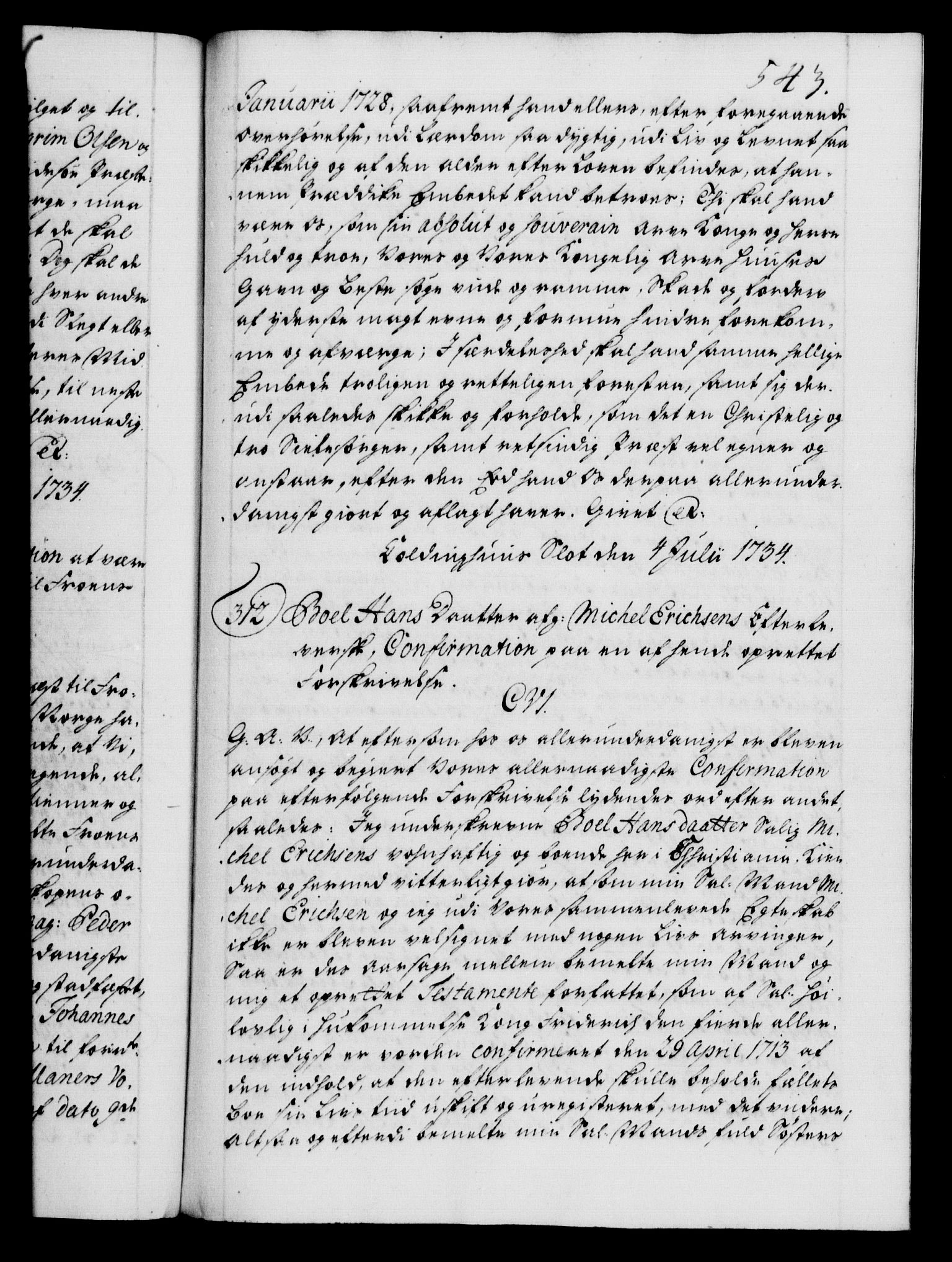 Danske Kanselli 1572-1799, AV/RA-EA-3023/F/Fc/Fca/Fcaa/L0028: Norske registre, 1733-1734, p. 543a