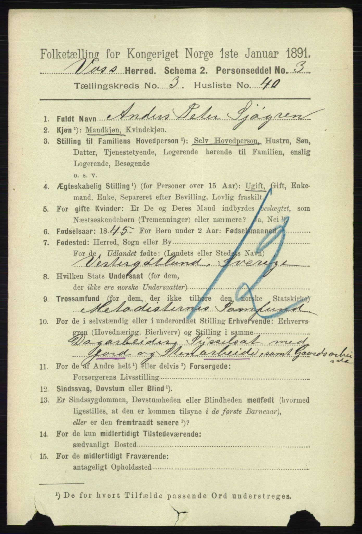 RA, 1891 census for 1235 Voss, 1891, p. 1425