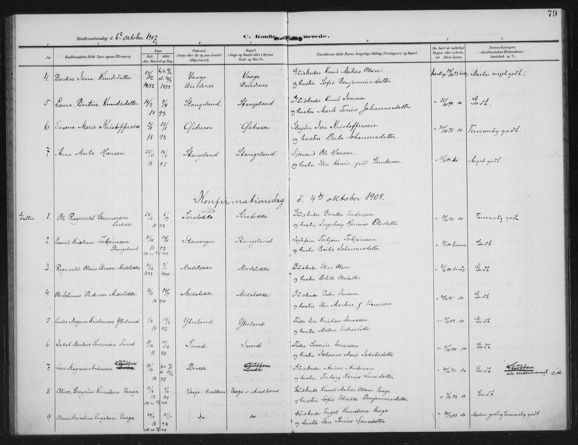 Kopervik sokneprestkontor, AV/SAST-A-101850/H/Ha/Haa/L0003: Parish register (official) no. A 3, 1906-1924, p. 79
