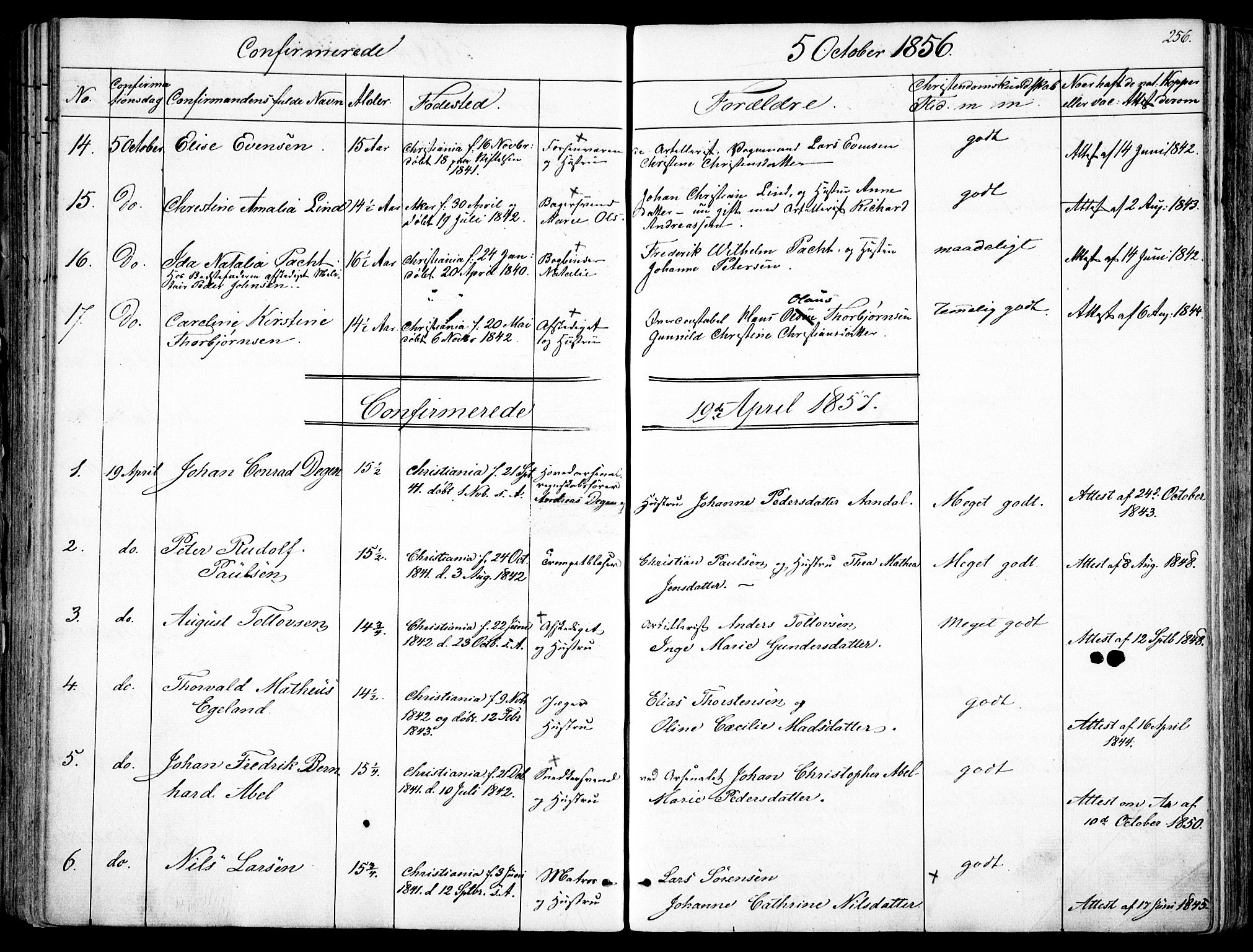 Garnisonsmenigheten Kirkebøker, AV/SAO-A-10846/F/Fa/L0008: Parish register (official) no. 8, 1842-1859, p. 256