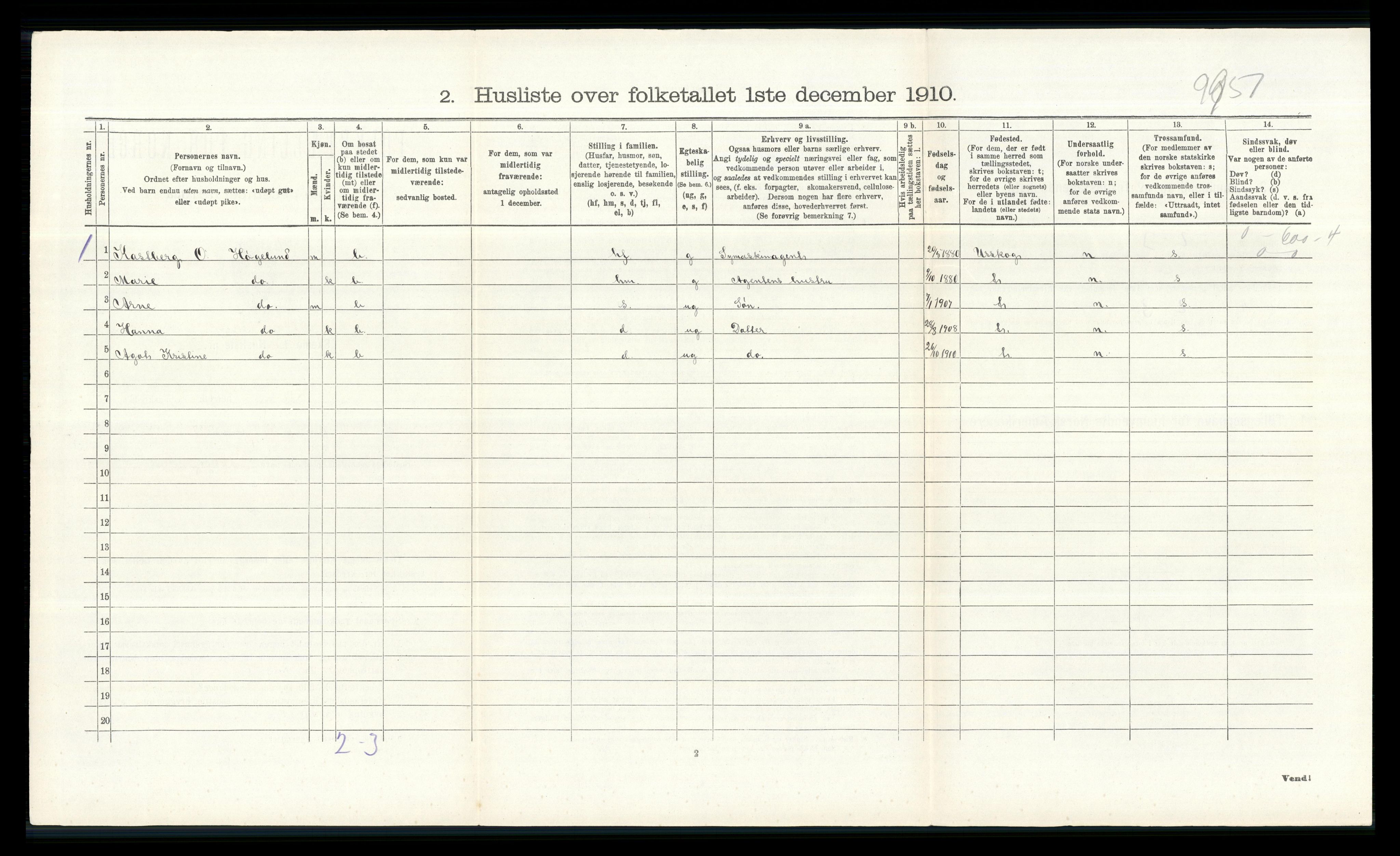 RA, 1910 census for Åsnes, 1910, p. 1039