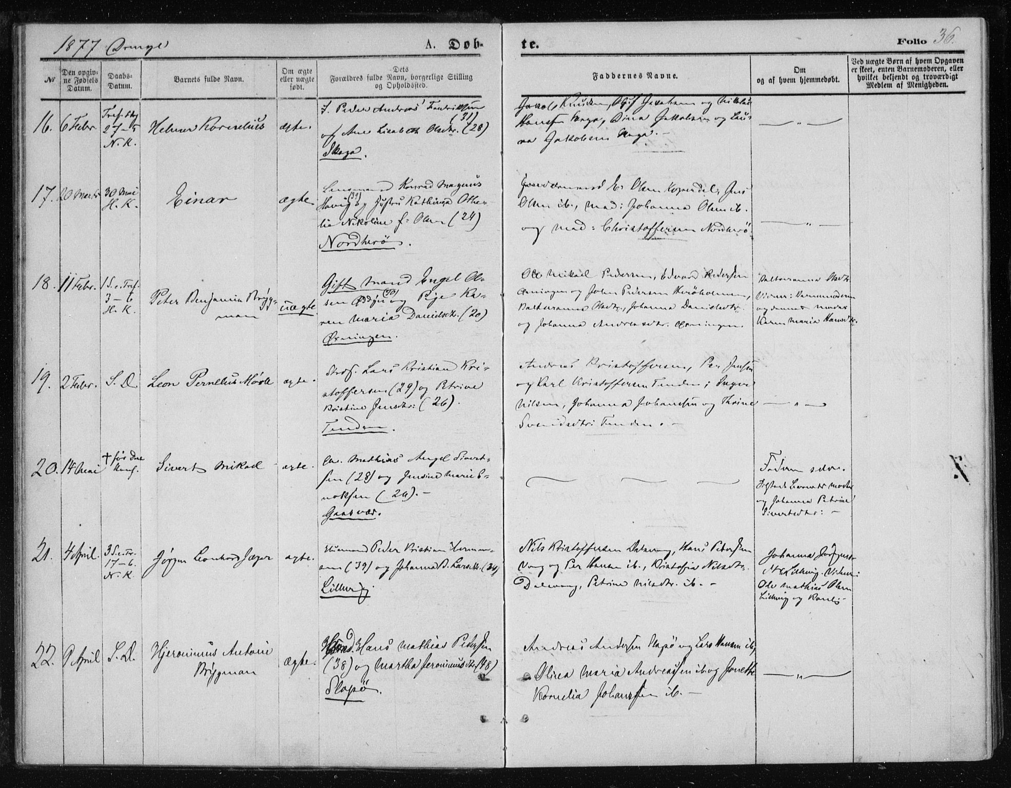 Ministerialprotokoller, klokkerbøker og fødselsregistre - Nordland, AV/SAT-A-1459/834/L0506: Parish register (official) no. 834A04, 1872-1878, p. 36