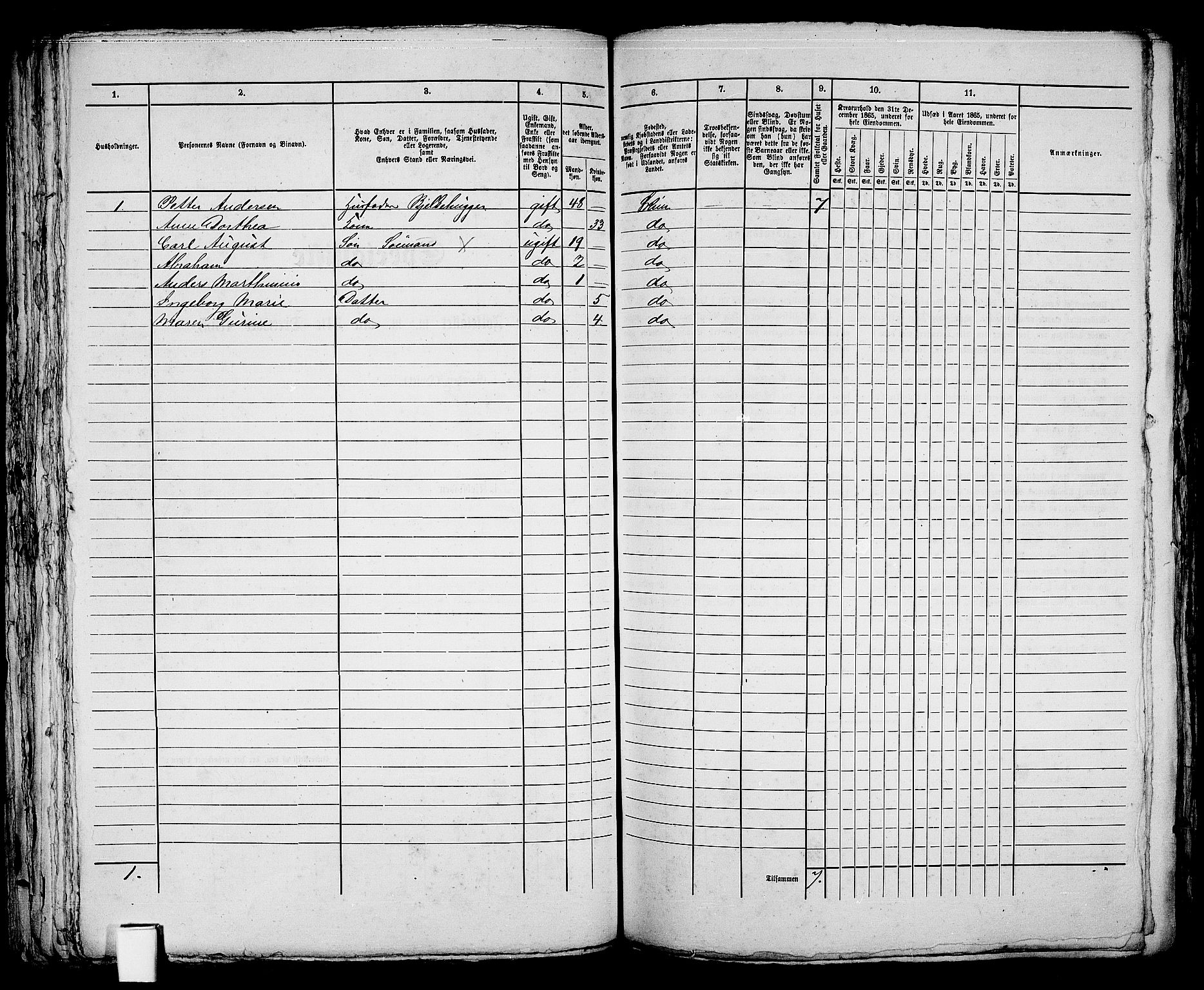 RA, 1865 census for Skien, 1865, p. 172
