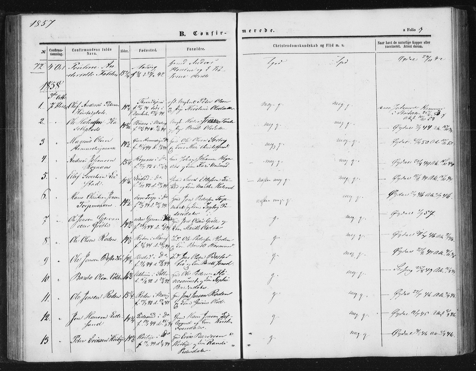 Ministerialprotokoller, klokkerbøker og fødselsregistre - Sør-Trøndelag, SAT/A-1456/616/L0408: Parish register (official) no. 616A05, 1857-1865, p. 7