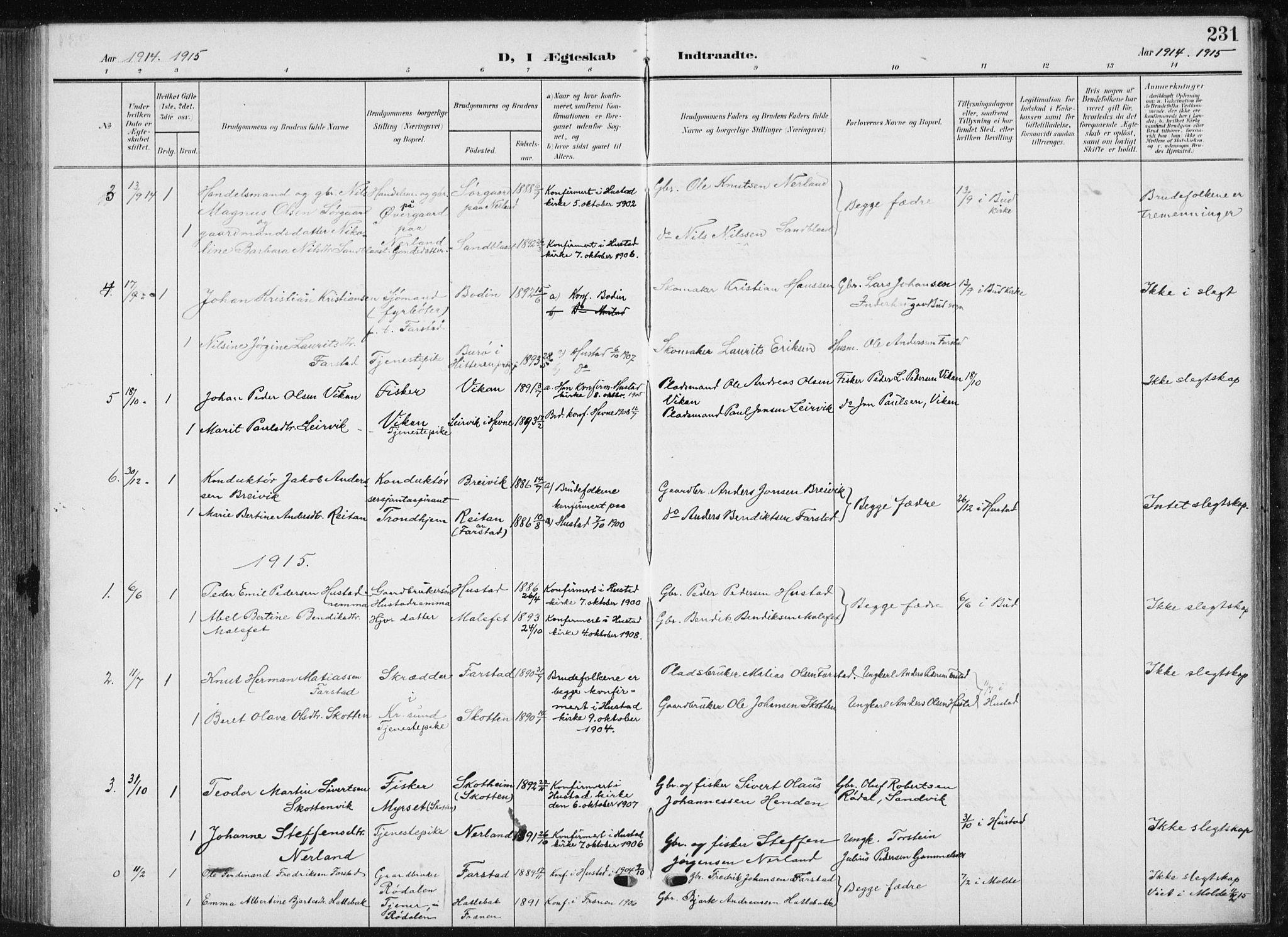 Ministerialprotokoller, klokkerbøker og fødselsregistre - Møre og Romsdal, AV/SAT-A-1454/567/L0784: Parish register (copy) no. 567C04, 1903-1938, p. 231