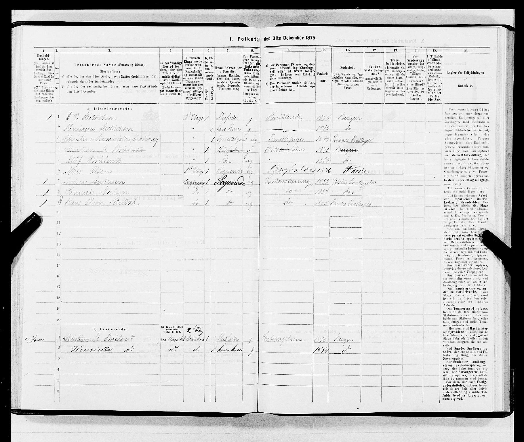 SAB, 1875 census for 1301 Bergen, 1875, p. 4189