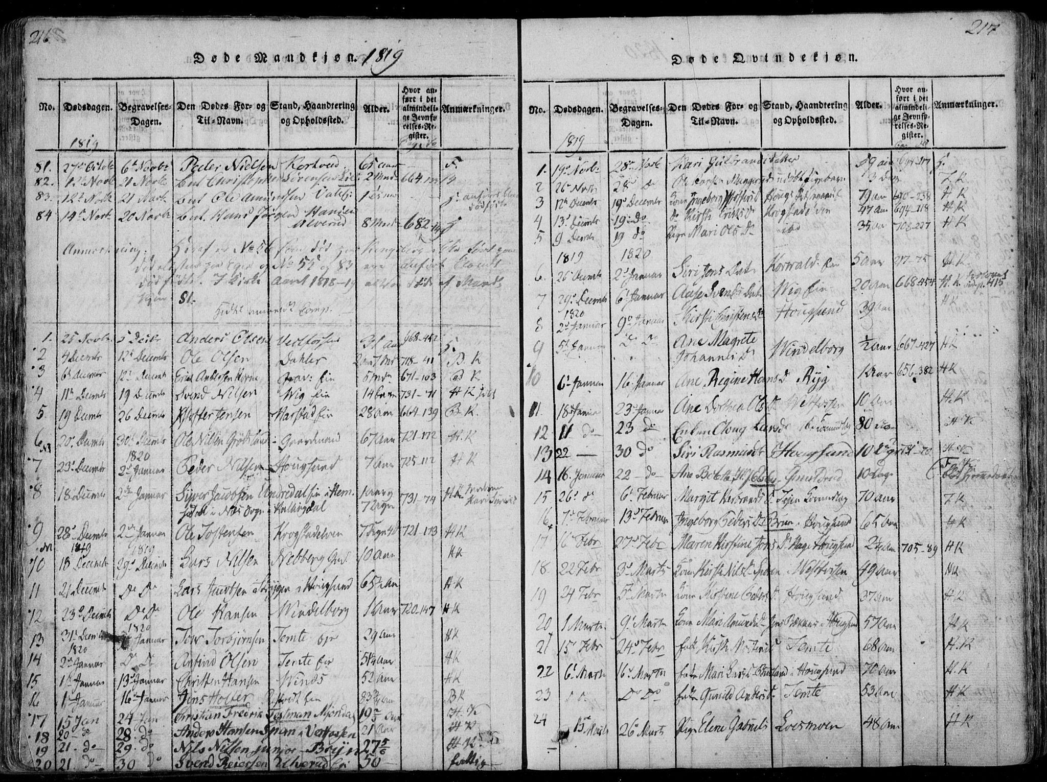 Eiker kirkebøker, AV/SAKO-A-4/F/Fa/L0011: Parish register (official) no. I 11, 1814-1827, p. 216-217