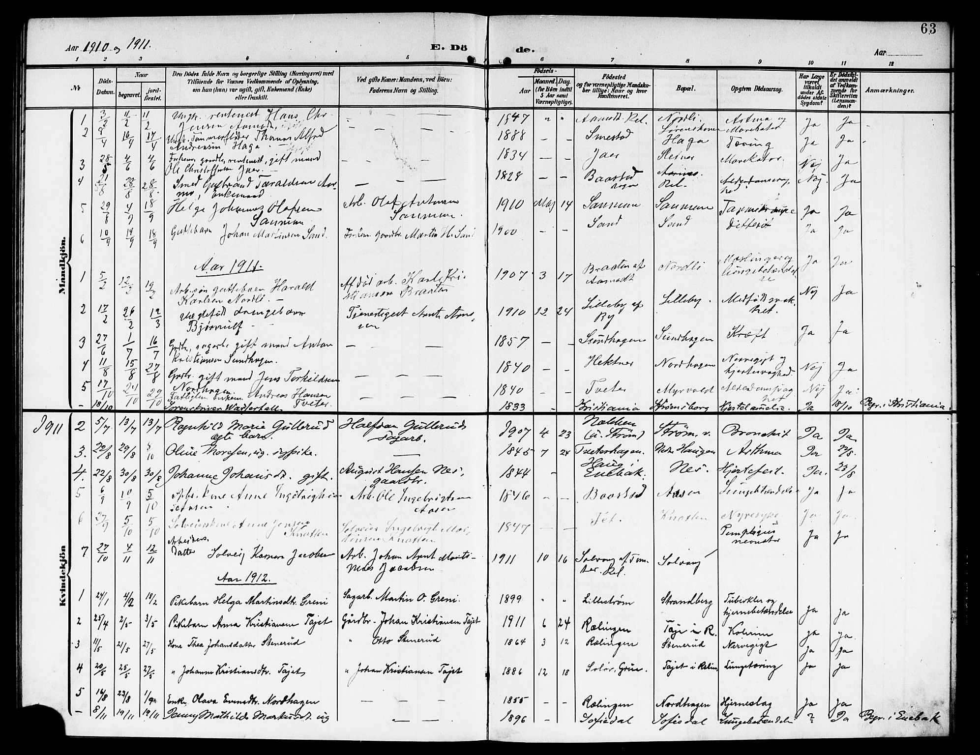 Fet prestekontor Kirkebøker, AV/SAO-A-10370a/G/Gb/L0005: Parish register (copy) no. II 5, 1904-1913, p. 63