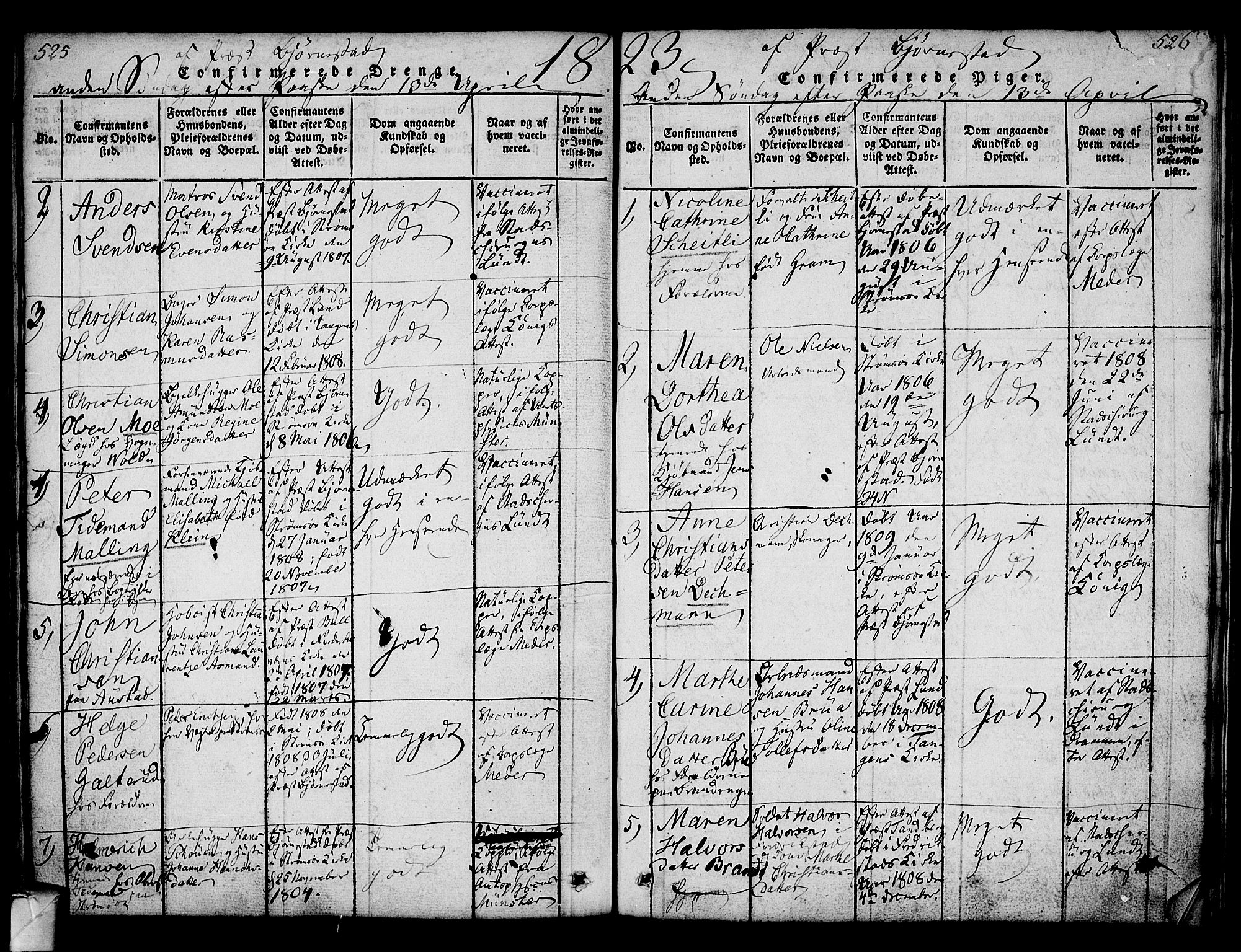 Strømsø kirkebøker, AV/SAKO-A-246/F/Fa/L0011: Parish register (official) no. I 11, 1815-1829, p. 525-526