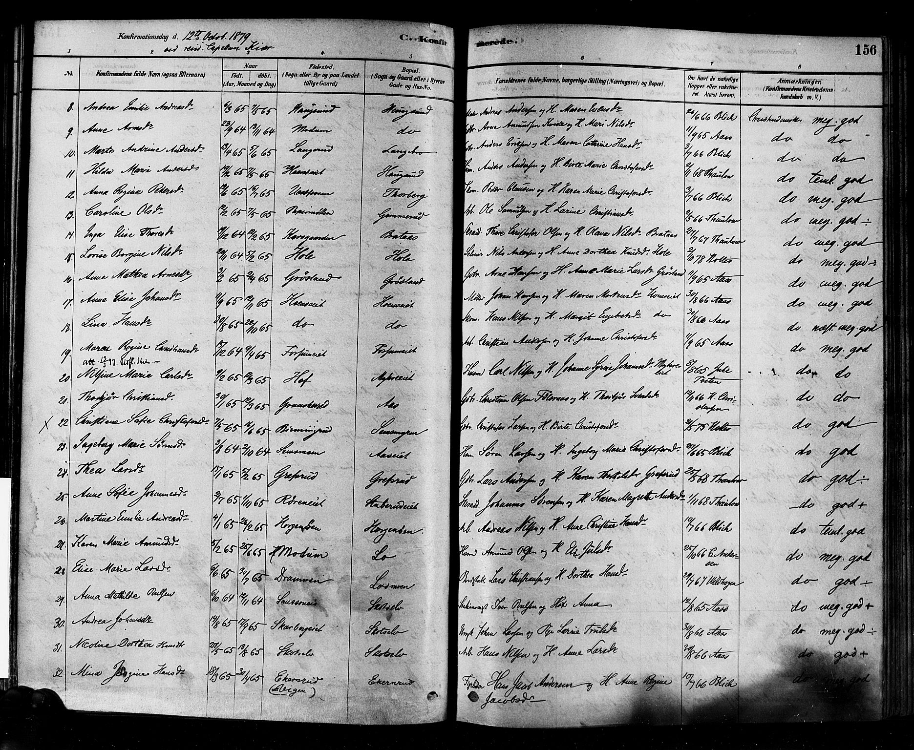 Eiker kirkebøker, SAKO/A-4/F/Fb/L0001: Parish register (official) no. II 1, 1878-1888, p. 156