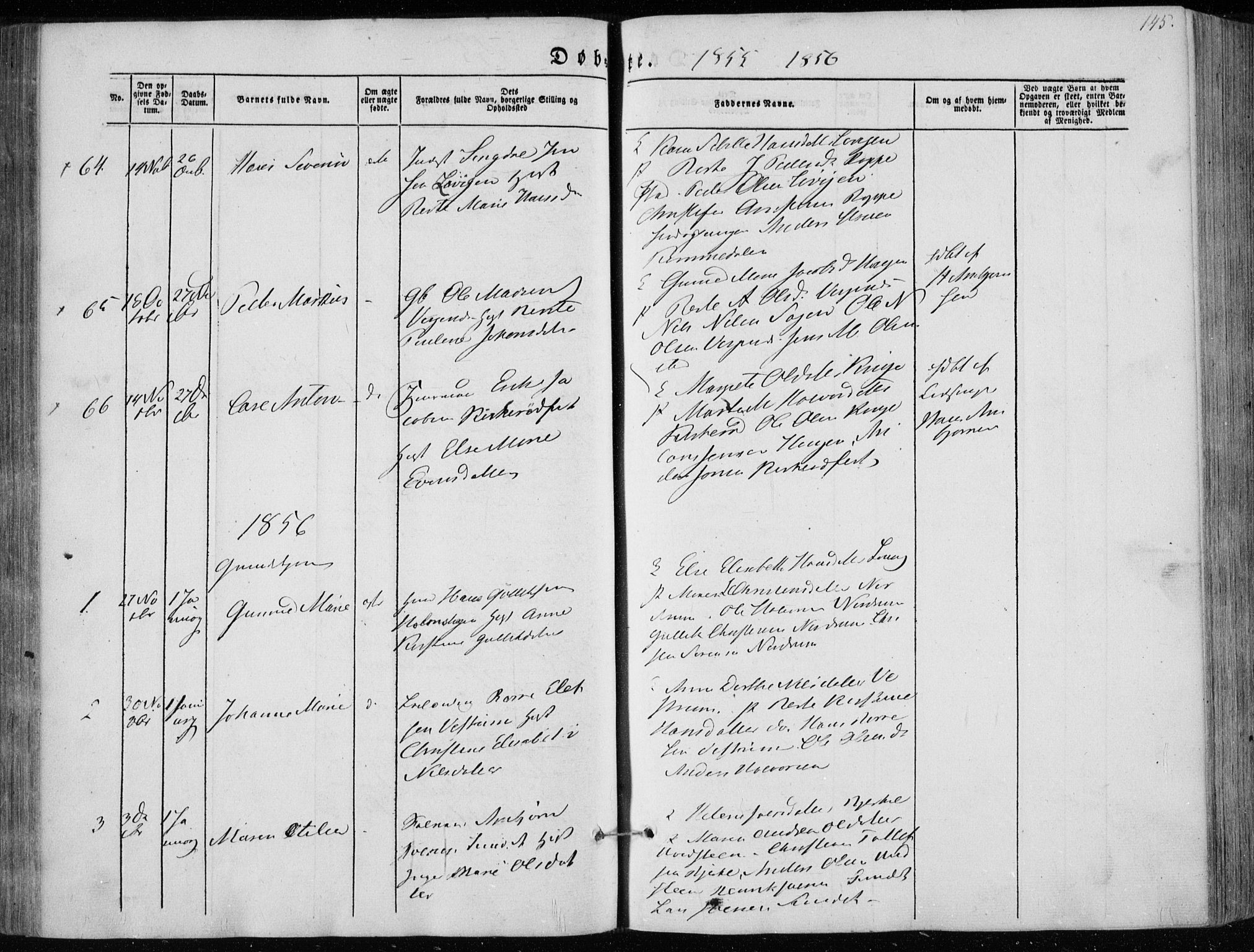 Hedrum kirkebøker, SAKO/A-344/F/Fa/L0006: Parish register (official) no. I 6, 1849-1857, p. 145