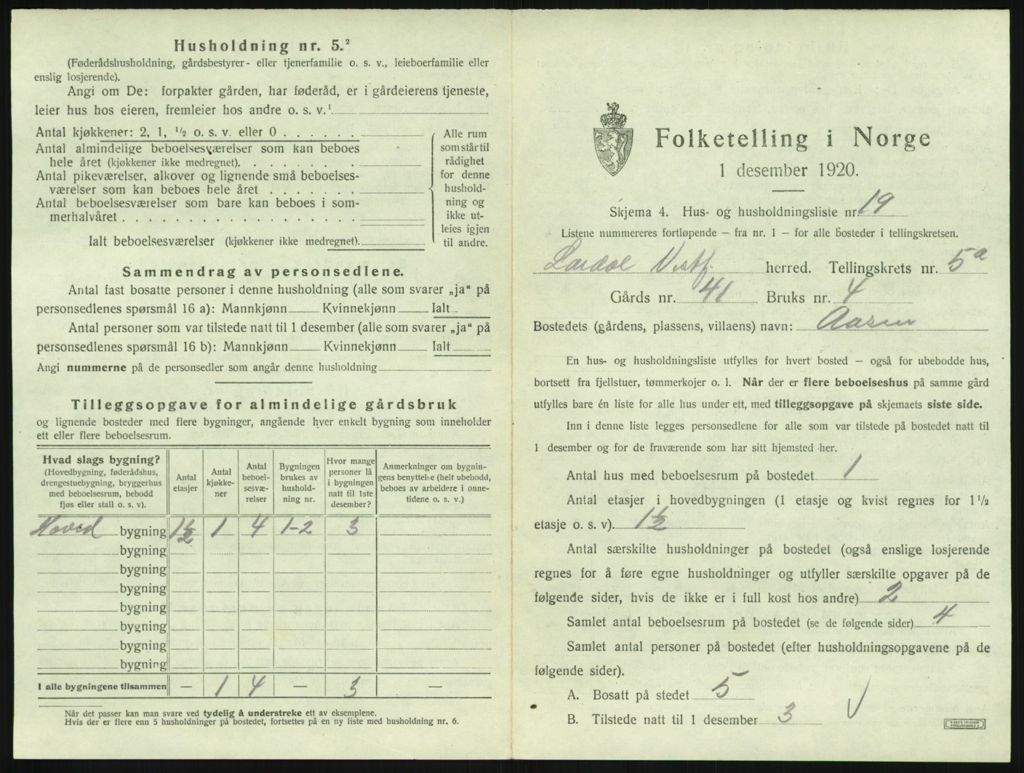 SAKO, 1920 census for Lardal, 1920, p. 717